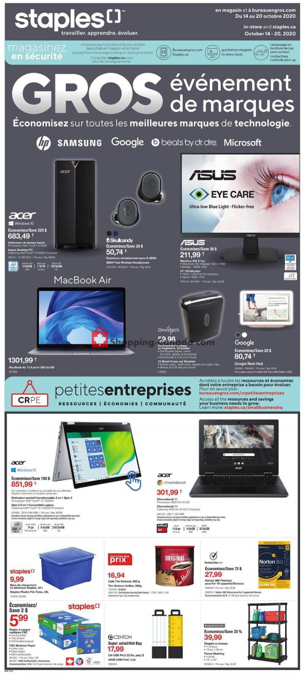 Staples flyer from Wednesday October 14, 2020 to Tuesday October 20, 2020 - page 1
