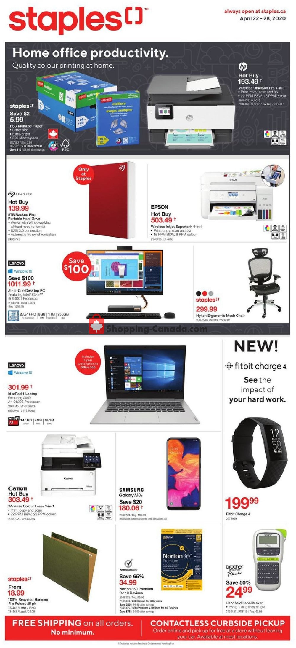 Staples flyer from Wednesday April 22, 2020 to Tuesday April 28, 2020 - page 1