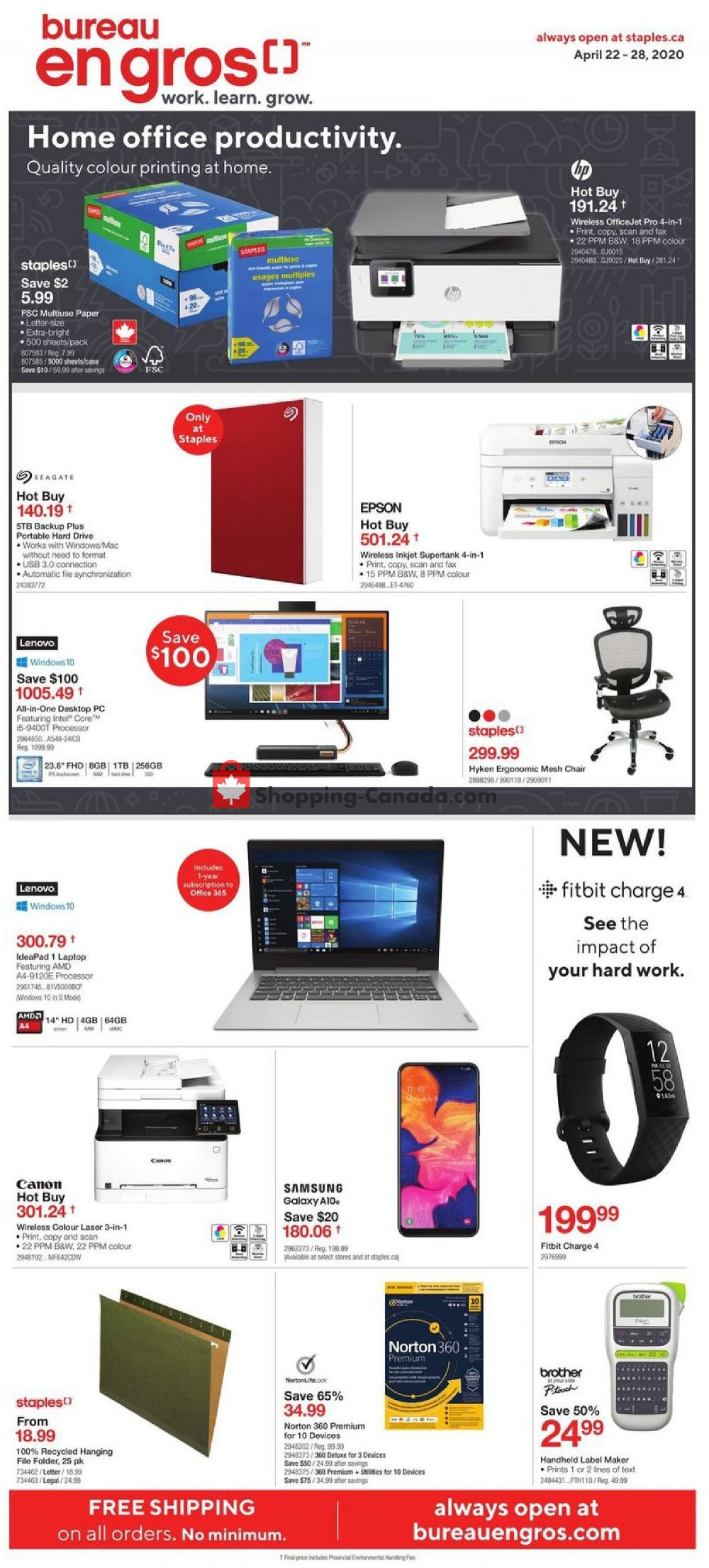 Staples flyer from Wednesday April 22, 2020 to Tuesday April 28, 2020 - page 1