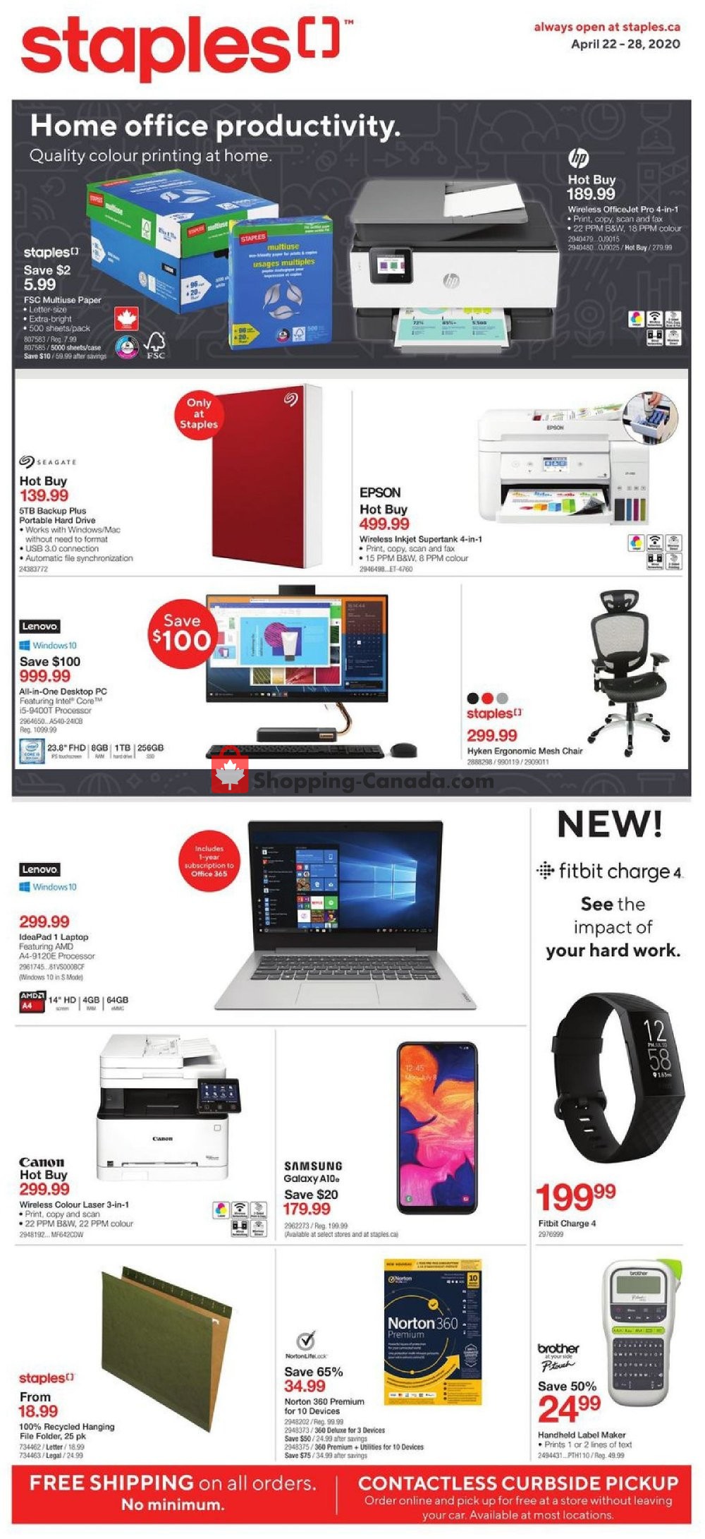 Staples flyer from Wednesday April 22, 2020 to Tuesday April 28, 2020 - page 1