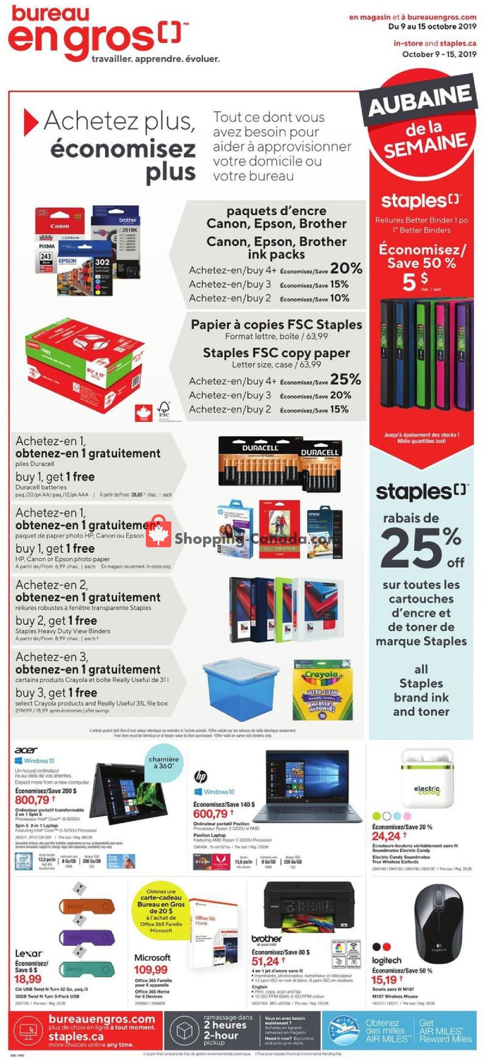 Staples flyer from Wednesday October 9, 2019 to Tuesday October 15, 2019 - page 1