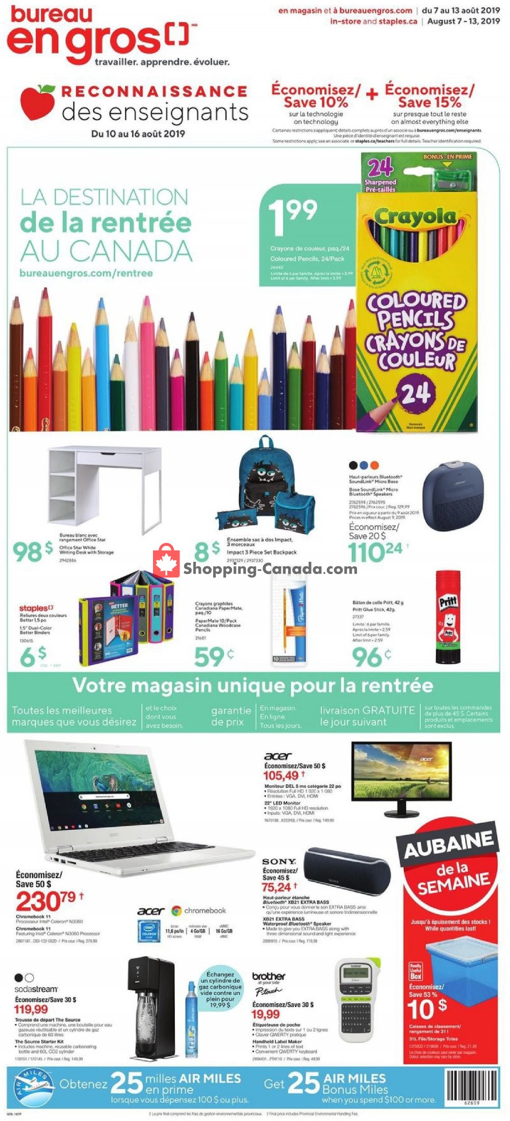 Staples flyer from Wednesday August 7, 2019 to Tuesday August 13, 2019 - page 1
