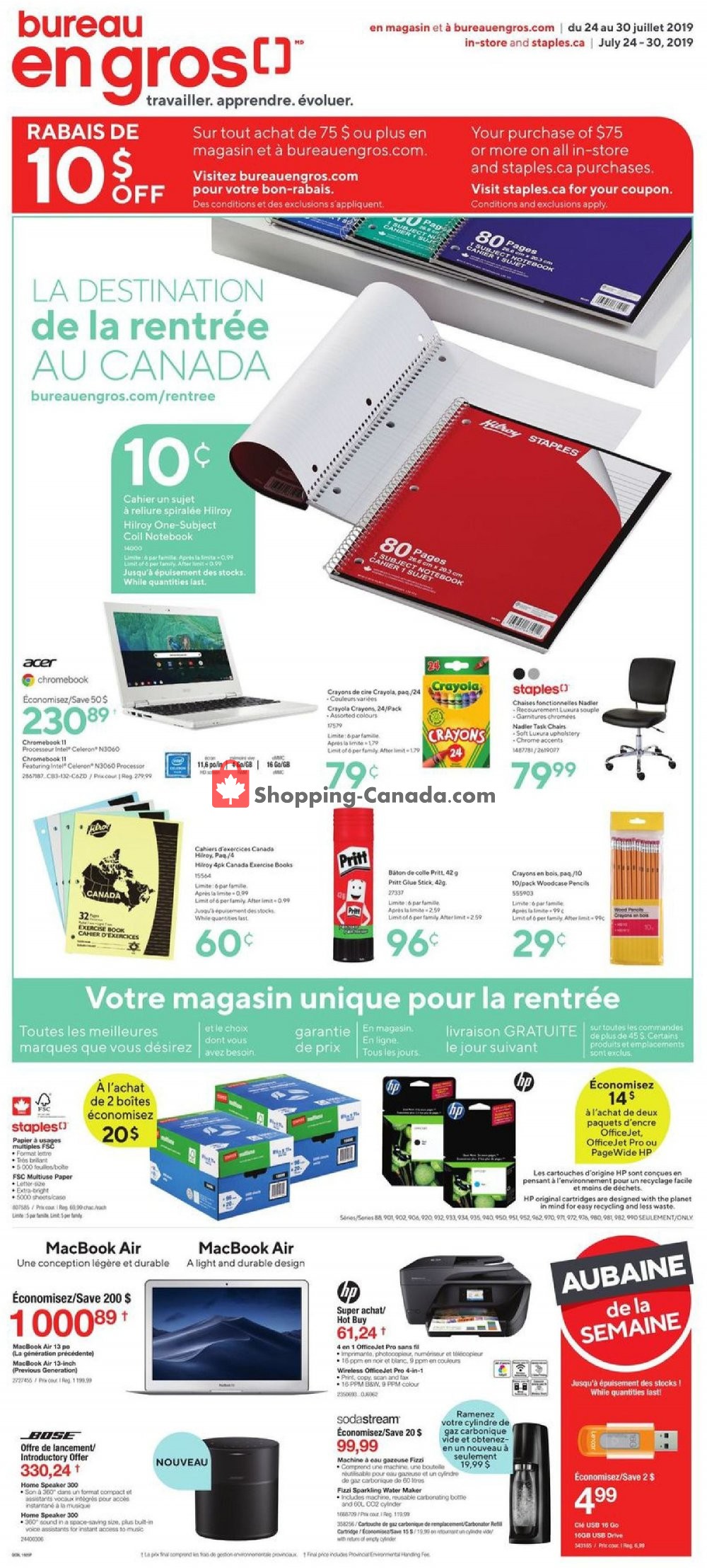 Staples flyer from Wednesday July 24, 2019 to Tuesday July 30, 2019 - page 1