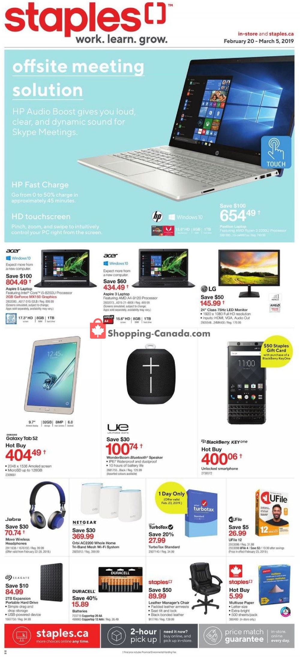 Staples flyer from Wednesday February 20, 2019 to Tuesday March 5, 2019 - page 1