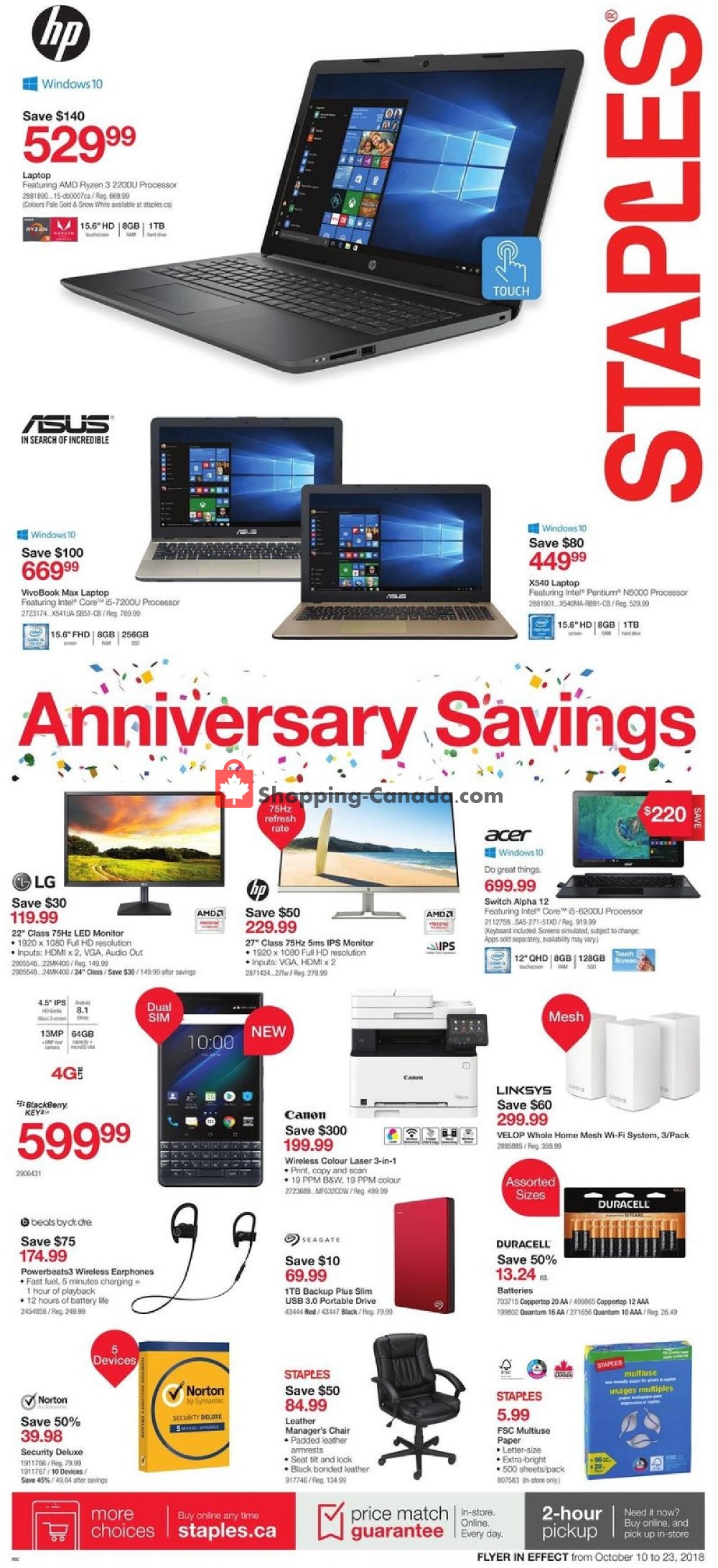 Staples flyer from Wednesday October 10, 2018 to Tuesday October 23, 2018 - page 1