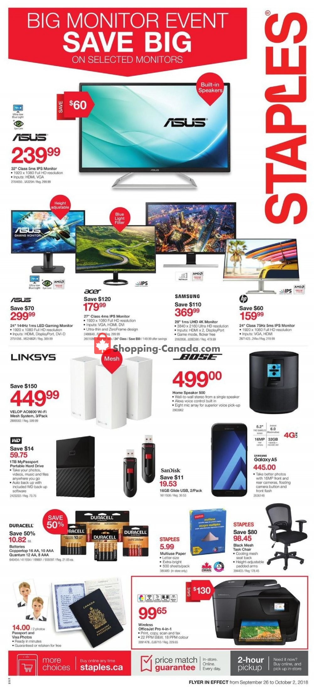 Staples flyer from Wednesday September 26, 2018 to Tuesday October 2, 2018 - page 1