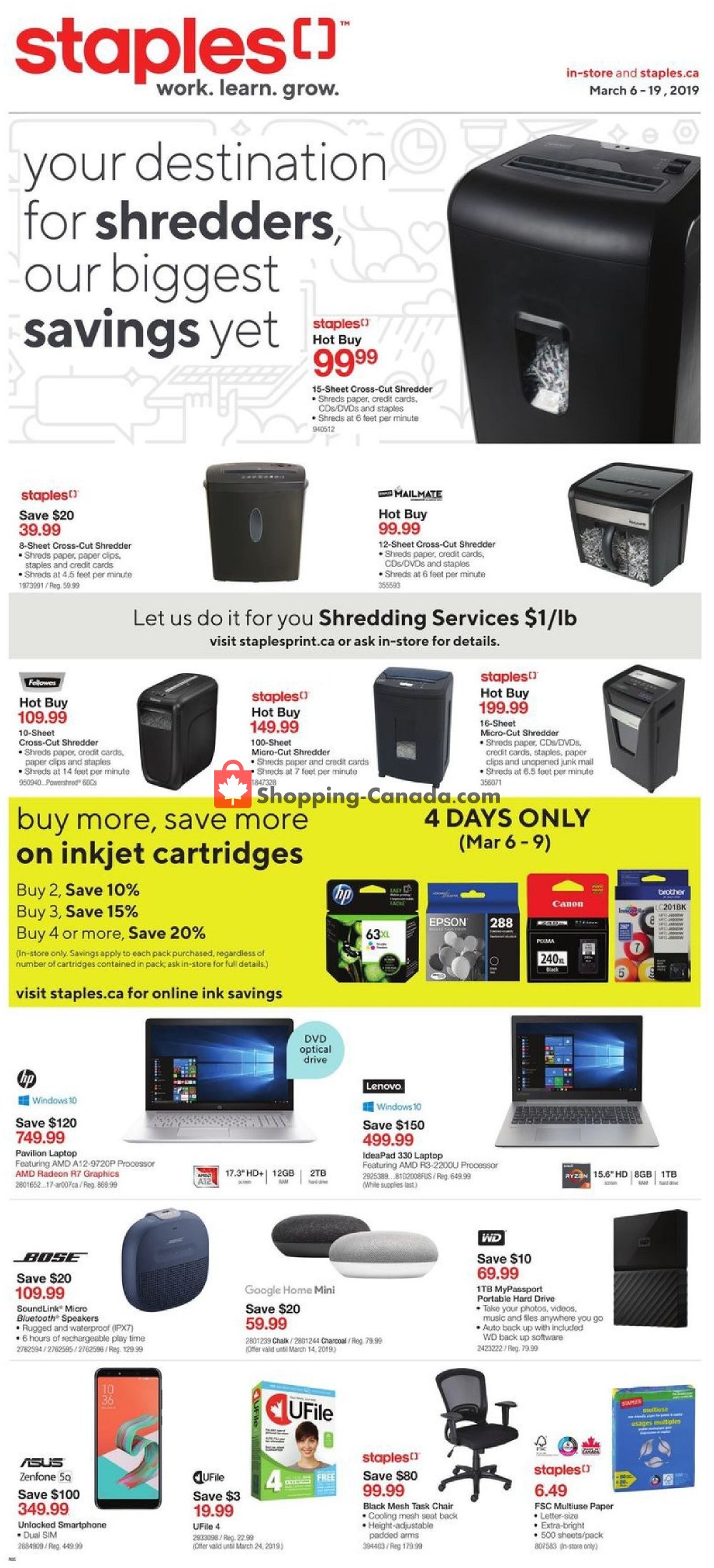 Staples flyer from Wednesday March 6, 2019 to Tuesday March 19, 2019 - page 1