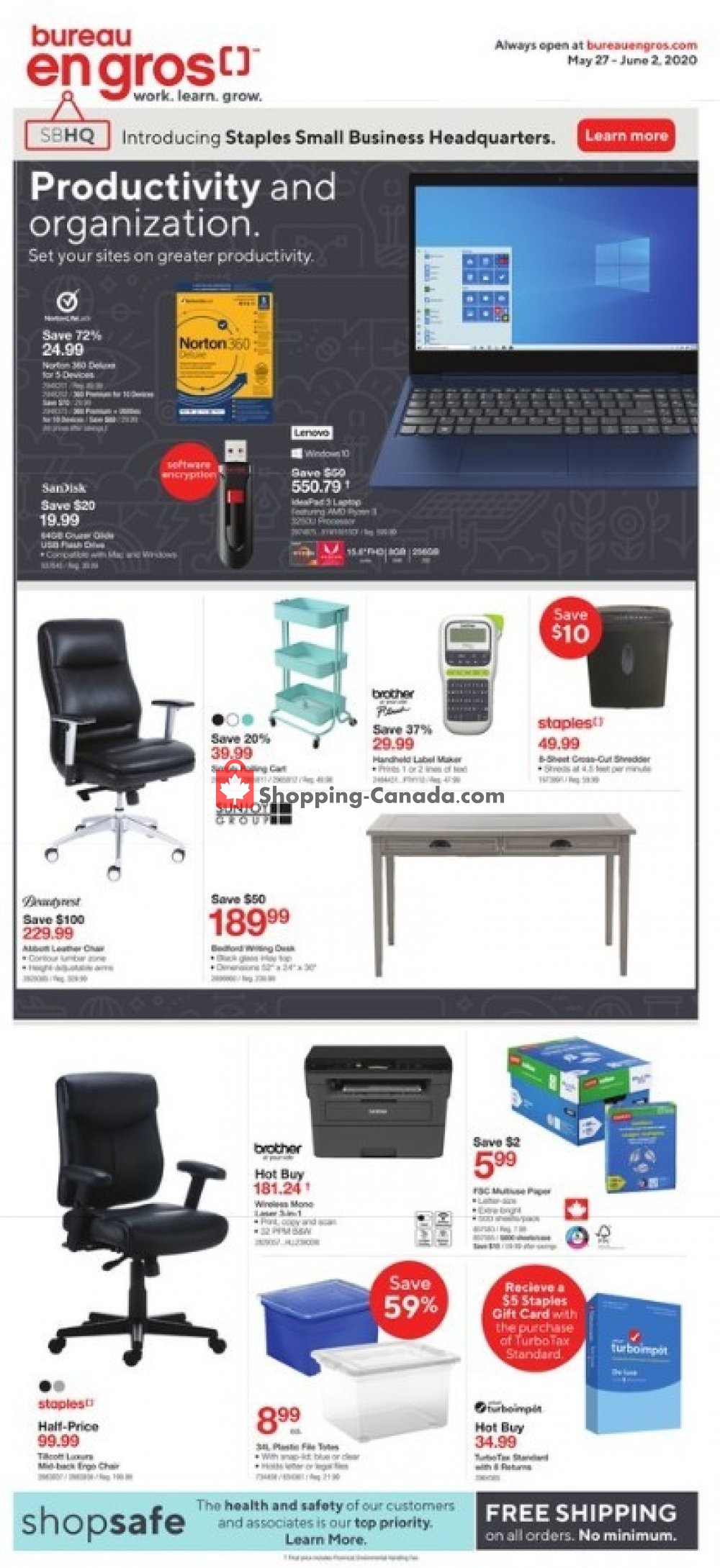 Staples Canada, flyer (Productivity And Organization QC) May 27