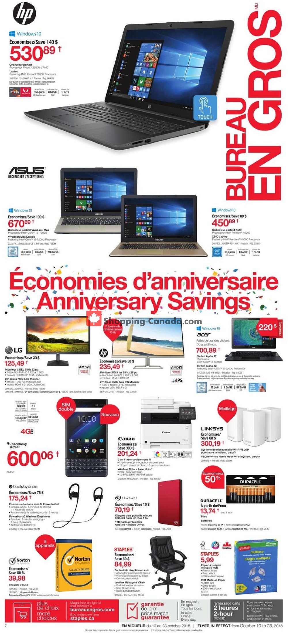 Staples flyer from Wednesday October 10, 2018 to Tuesday October 23, 2018 - page 1
