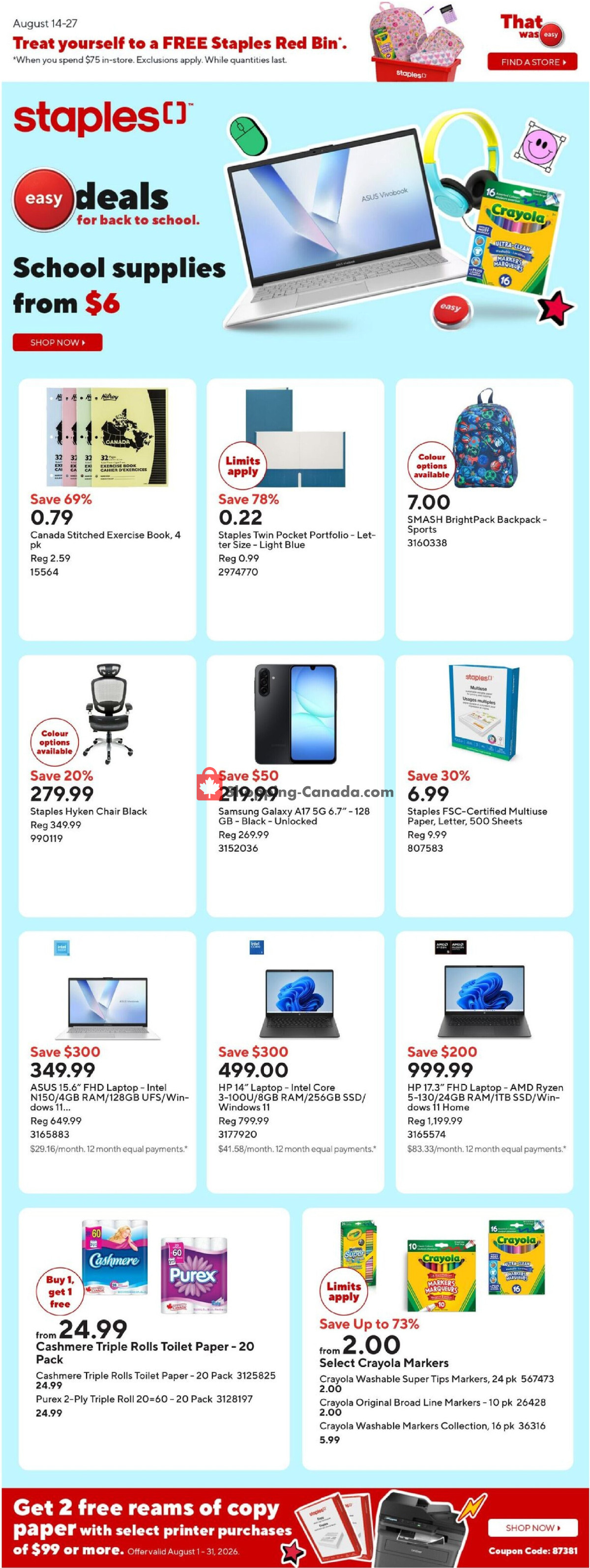 Staples flyer from Friday August 14, 2026 to Thursday August 20, 2026 - page 1