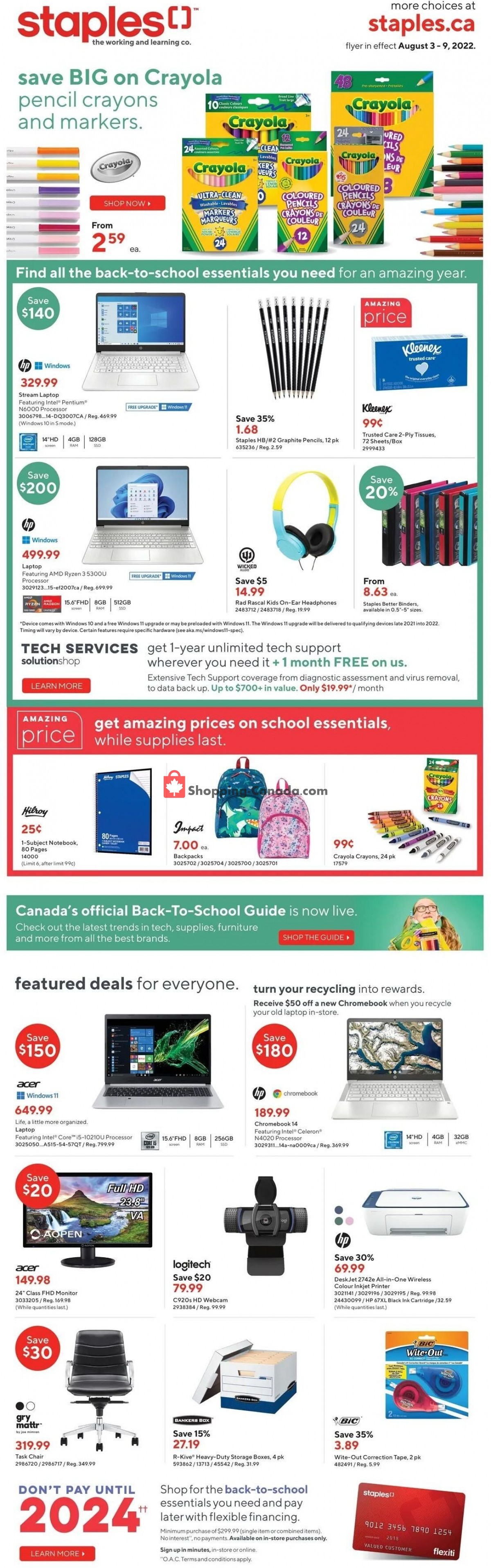 Staples flyer from Wednesday August 3, 2022 to Tuesday August 9, 2022 - page 1