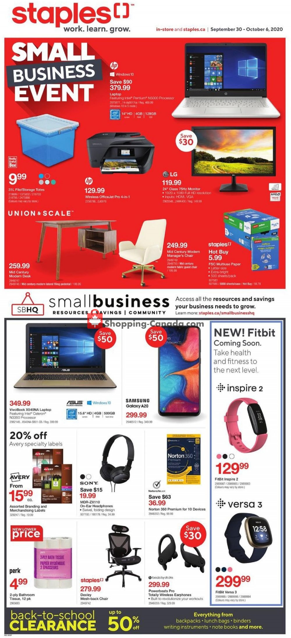 Staples Canada, flyer (Small Business Event West) September 30
