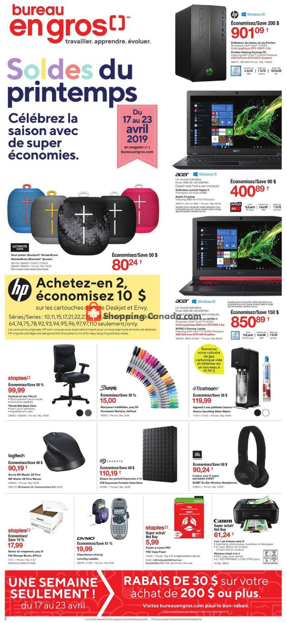 Staples flyer from Wednesday April 17, 2019 to Tuesday April 23, 2019 - page 1