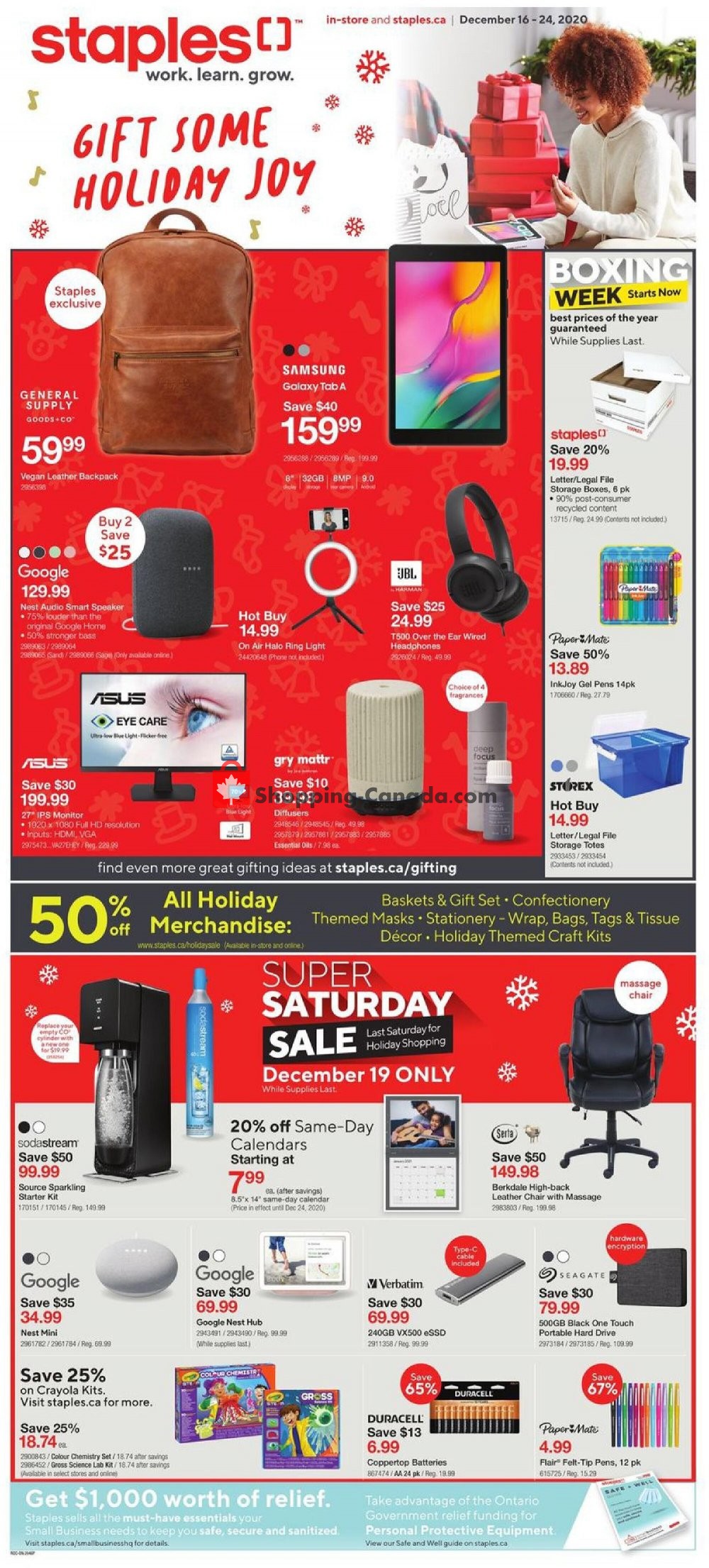 Staples flyer from Wednesday December 16, 2020 to Thursday December 24, 2020 - page 1
