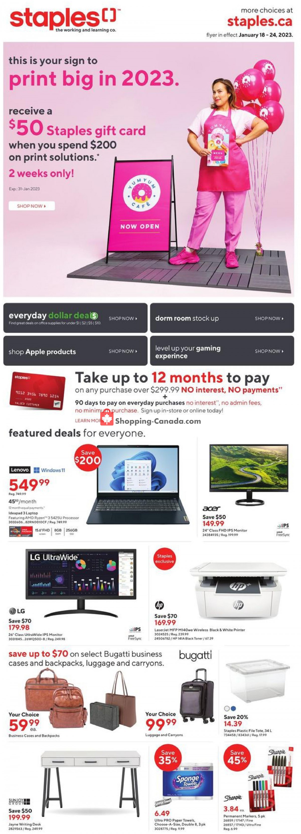 Staples flyer from Wednesday January 18, 2023 to Tuesday January 24, 2023 - page 1