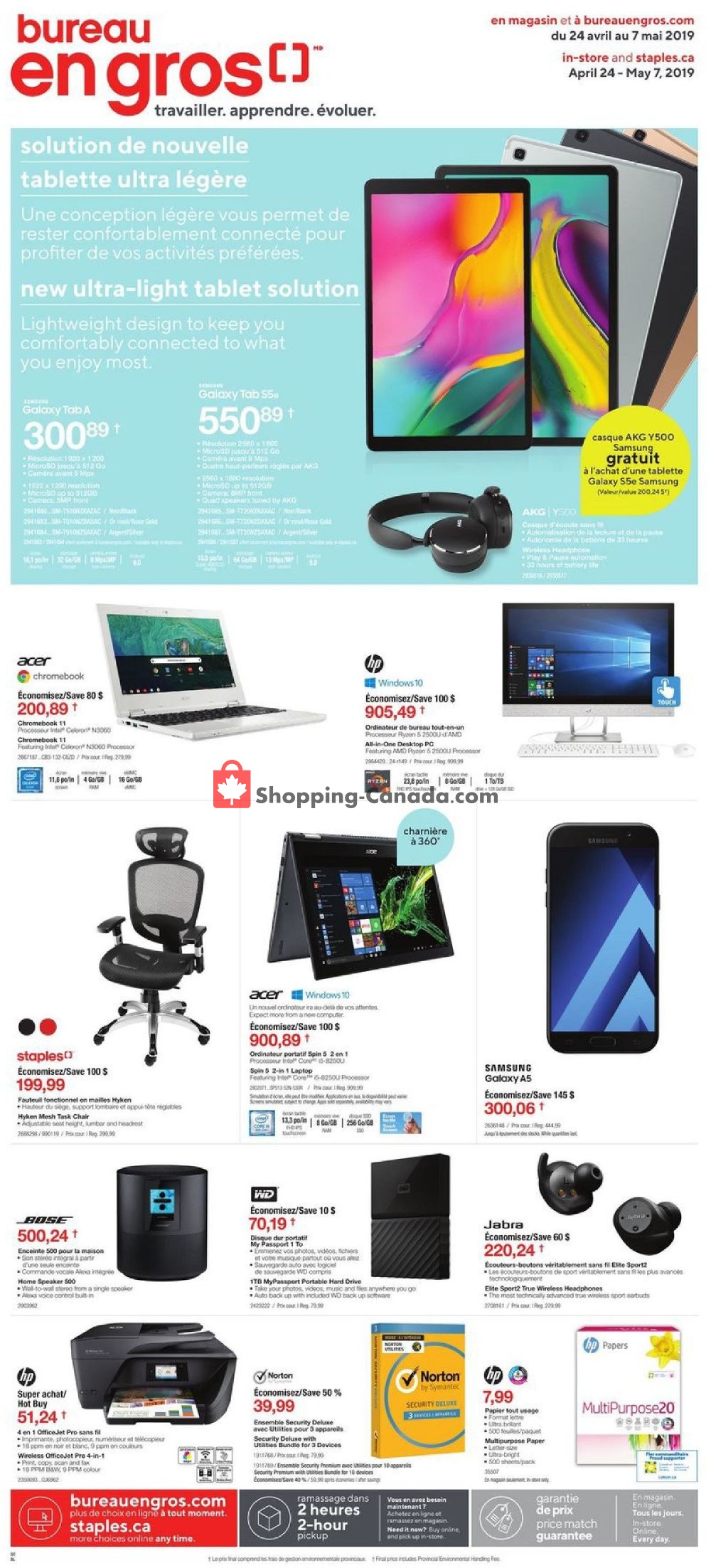 Staples flyer from Wednesday April 24, 2019 to Tuesday May 7, 2019 - page 1