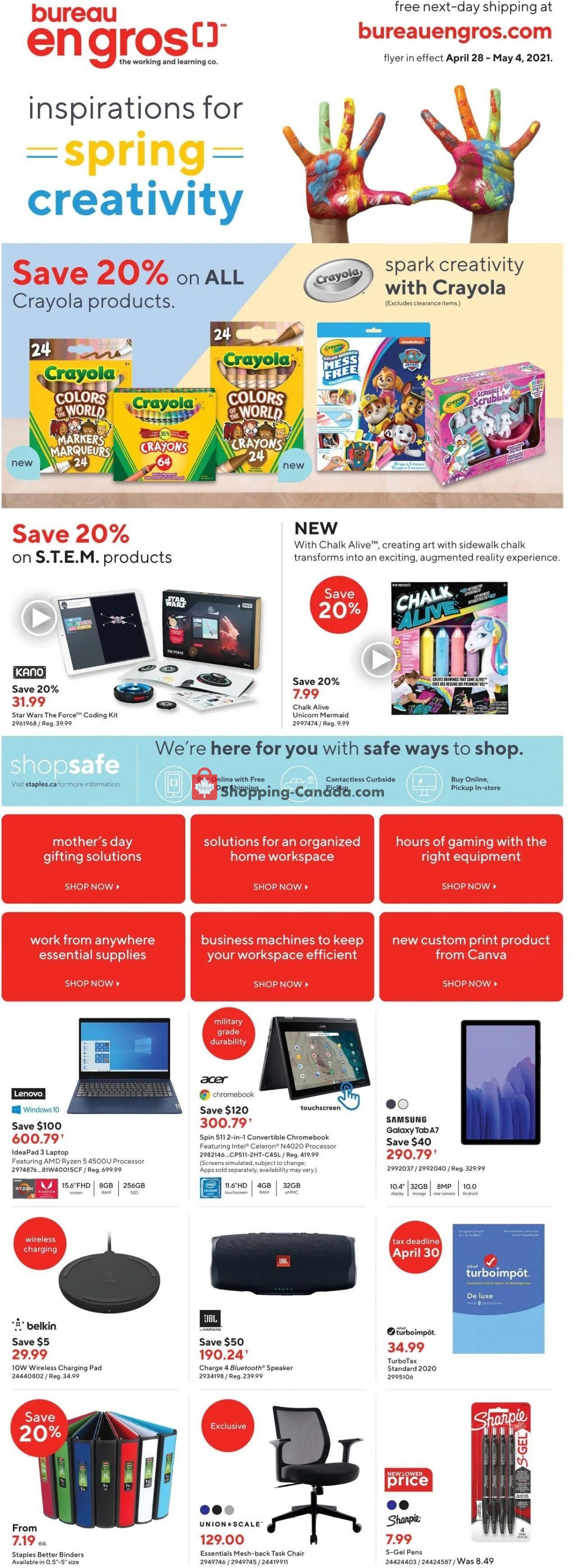 Staples flyer from Wednesday April 28, 2021 to Tuesday May 4, 2021 - page 1