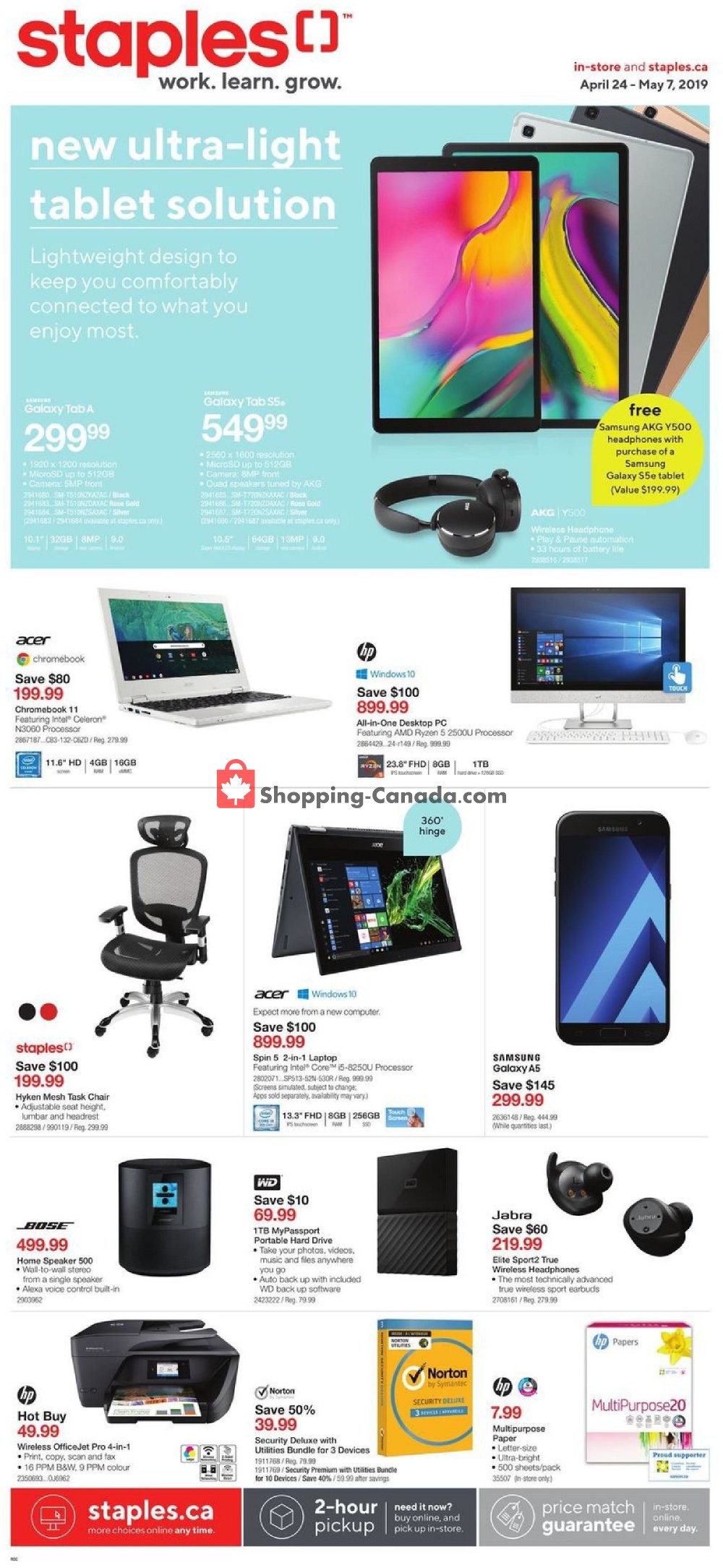Staples flyer from Wednesday April 24, 2019 to Tuesday May 7, 2019 - page 1