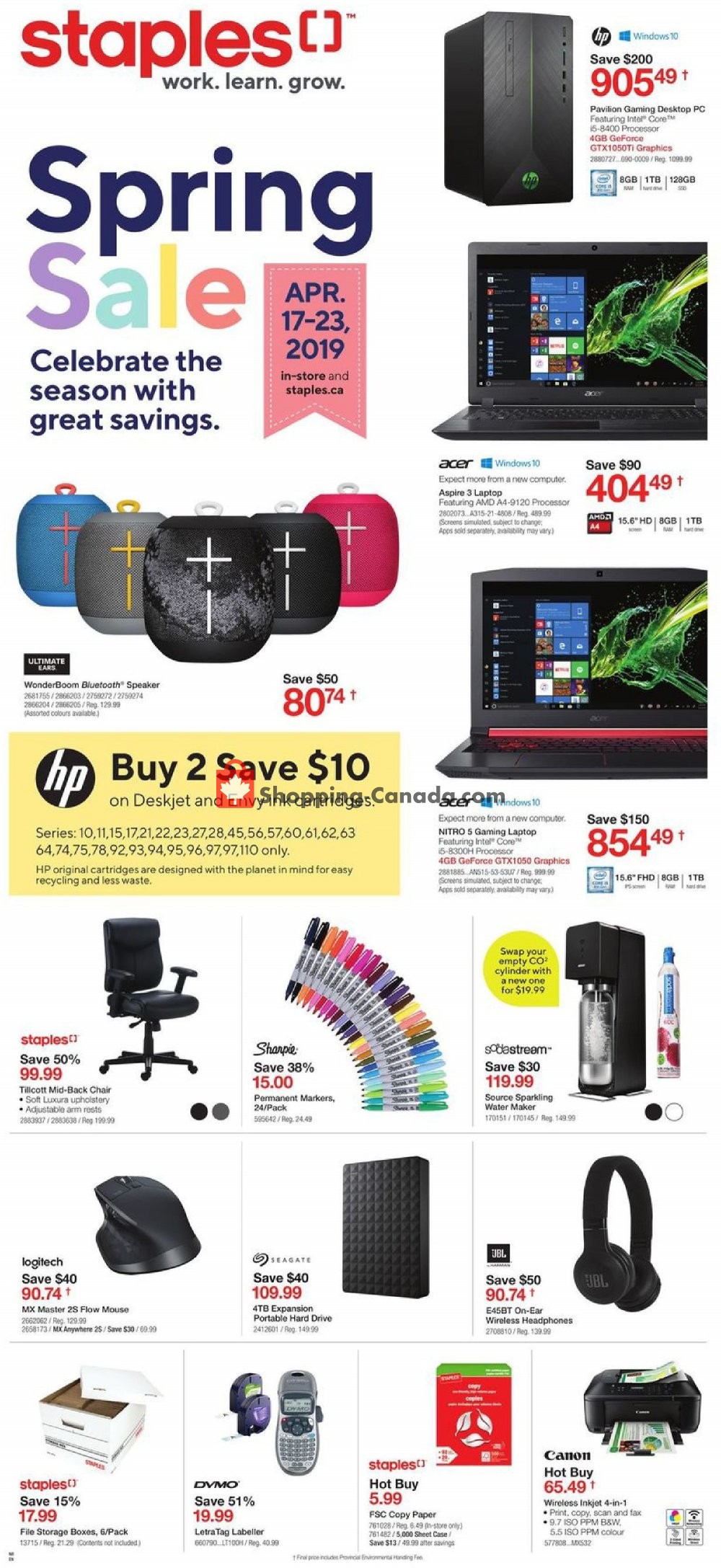 Staples flyer from Wednesday April 17, 2019 to Tuesday April 23, 2019 - page 1