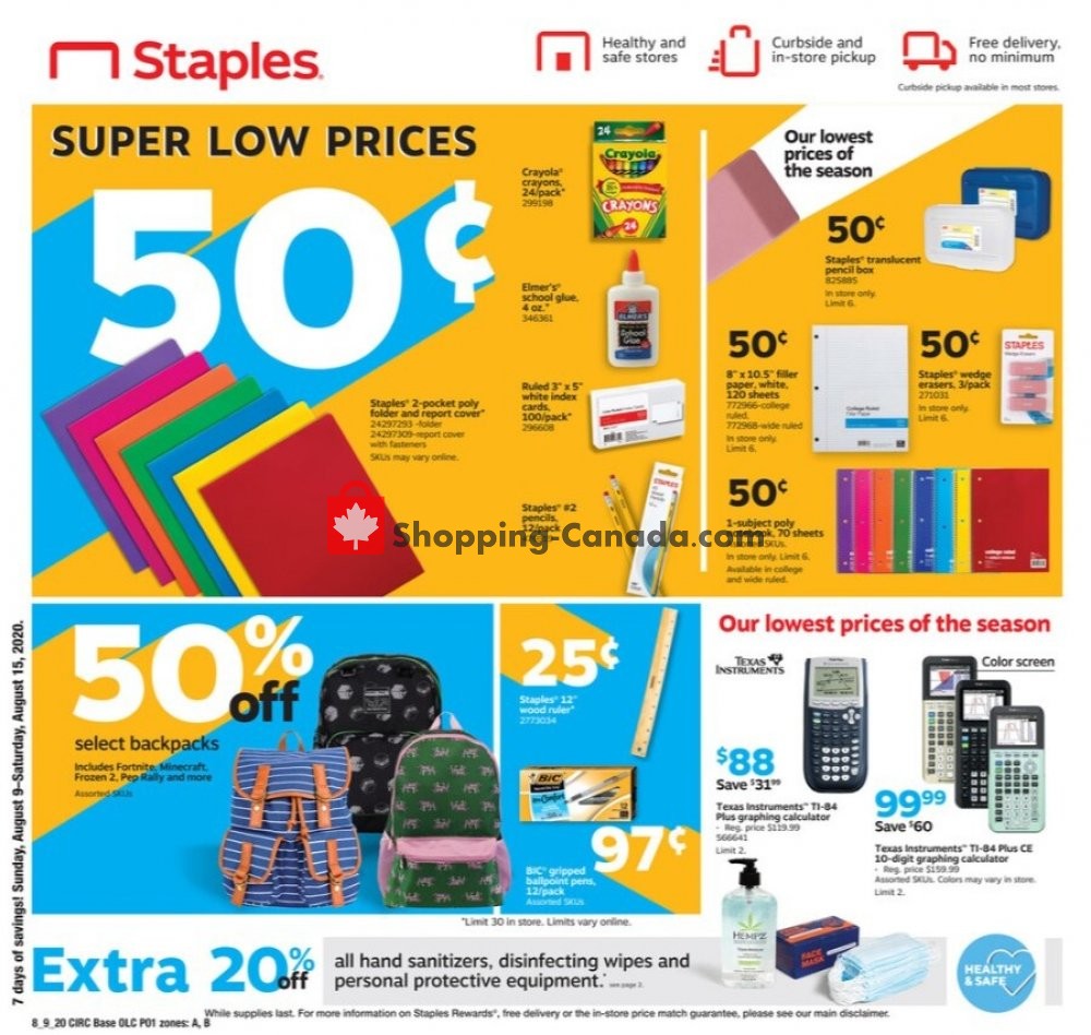 Staples flyer from Sunday August 9, 2020 to Saturday August 15, 2020 - page 1