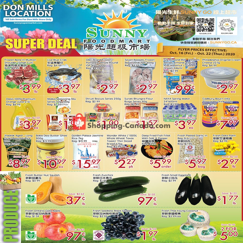 Sunny Foodmart flyer from Friday October 16, 2020 to Thursday October 22, 2020 - page 1