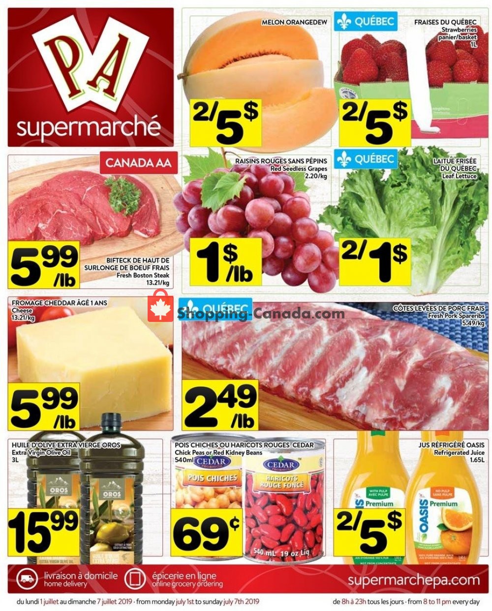 Supermarché PA flyer from Monday July 1, 2019 to Sunday July 7, 2019 - page 1