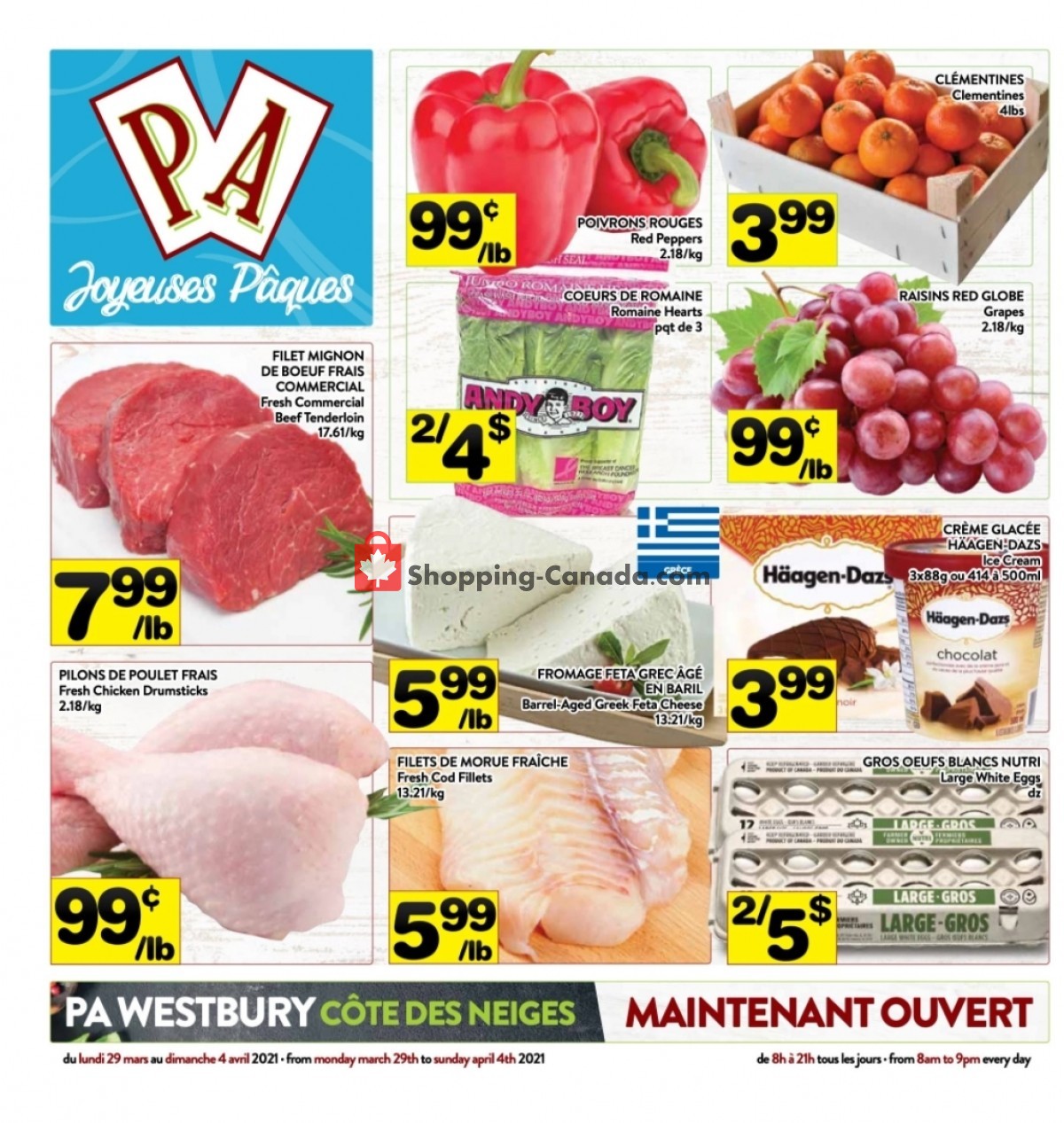 Supermarché PA flyer from Monday March 29, 2021 to Sunday April 4, 2021 - page 1