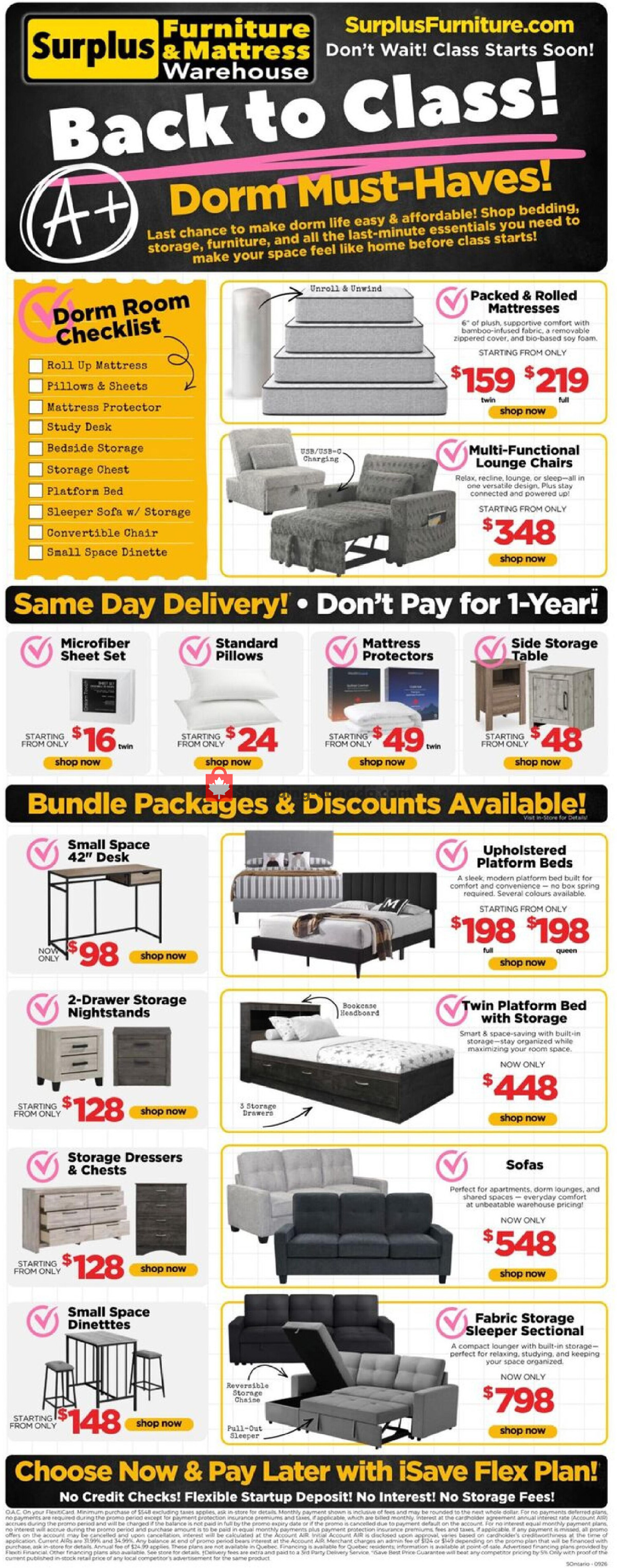 Surplus Furniture And Mattress Store flyer from Monday August 24, 2026 to Sunday September 13, 2026 - page 1