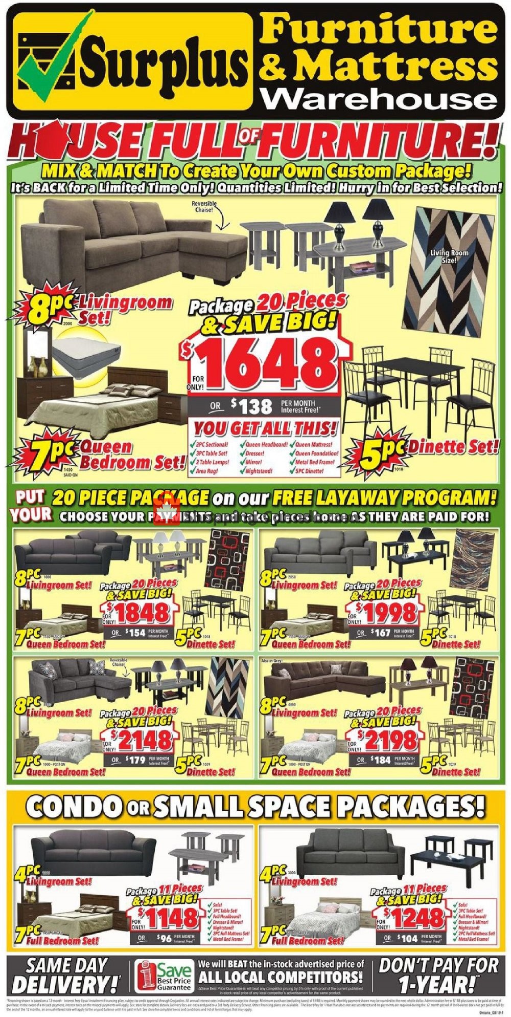 Surplus Furniture And Mattress Store flyer from Tuesday July 30, 2019 to Monday August 12, 2019 - page 1