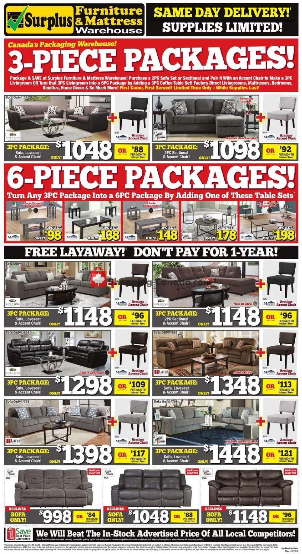 Surplus Furniture And Mattress Store flyer from Tuesday July 9, 2019 to Monday July 29, 2019 - page 1