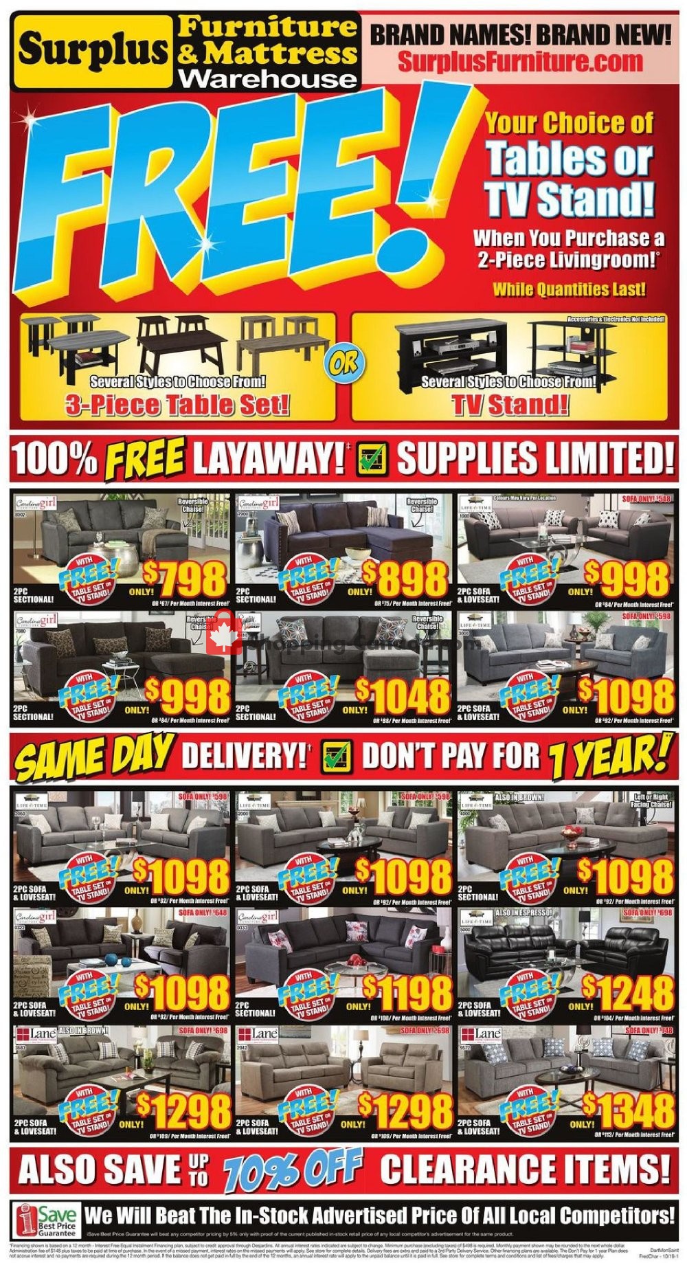 Surplus Furniture And Mattress Store flyer from Tuesday October 1, 2019 to Monday October 14, 2019 - page 1
