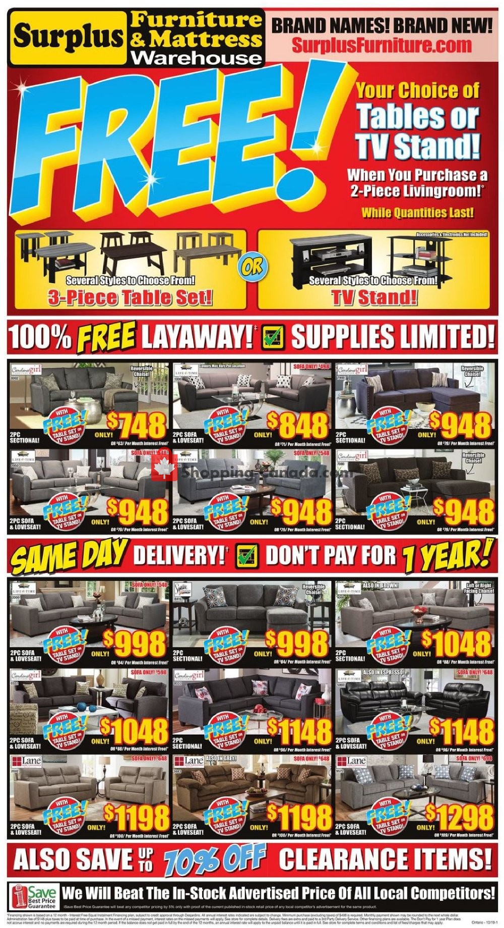 Surplus Furniture And Mattress Store flyer from Tuesday October 1, 2019 to Monday October 14, 2019 - page 1