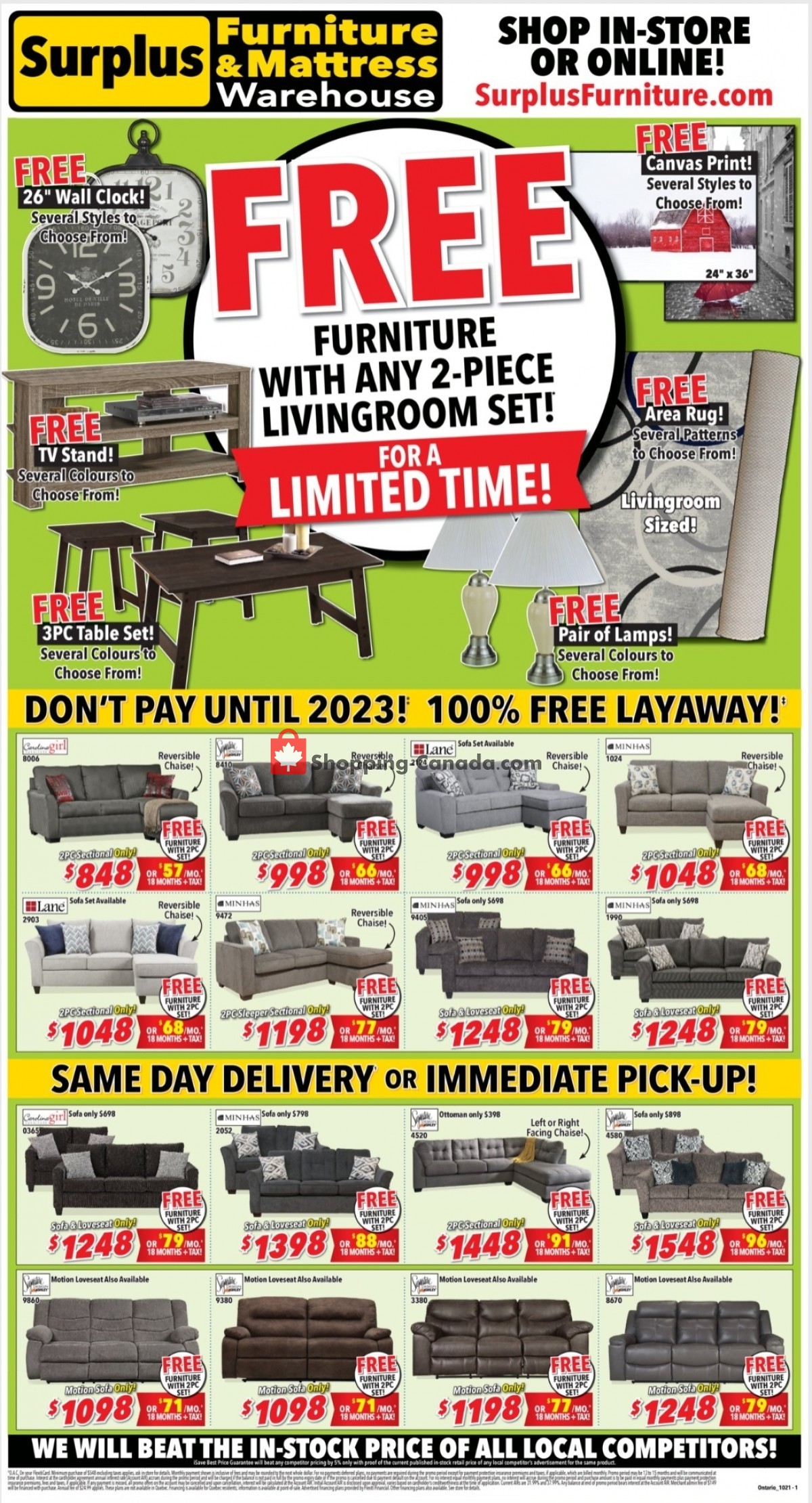 Surplus Furniture And Mattress Store flyer from Monday October 4, 2021 to Sunday October 24, 2021 - page 1