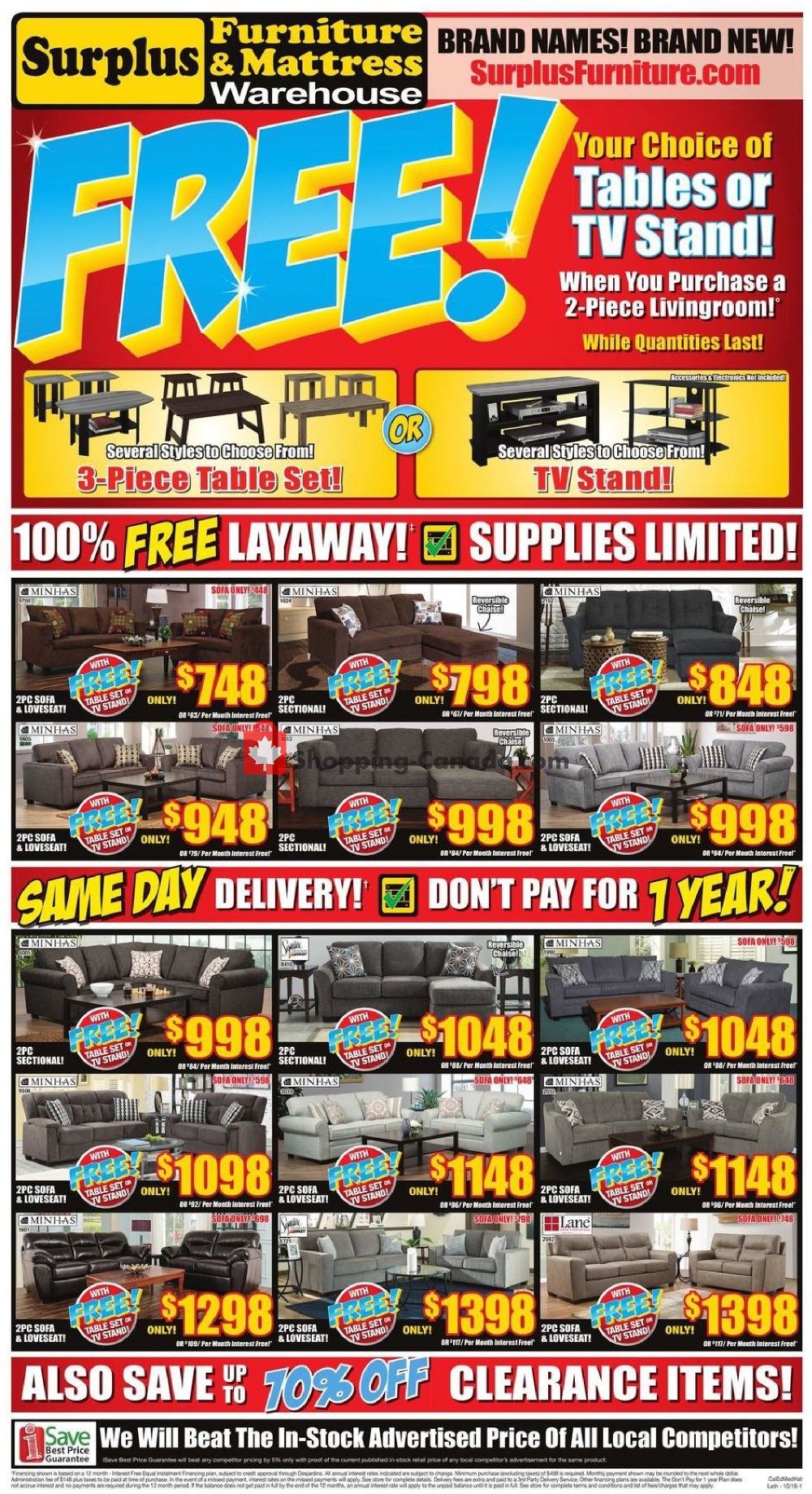 Surplus Furniture And Mattress Store flyer from Tuesday October 1, 2019 to Monday October 14, 2019 - page 1