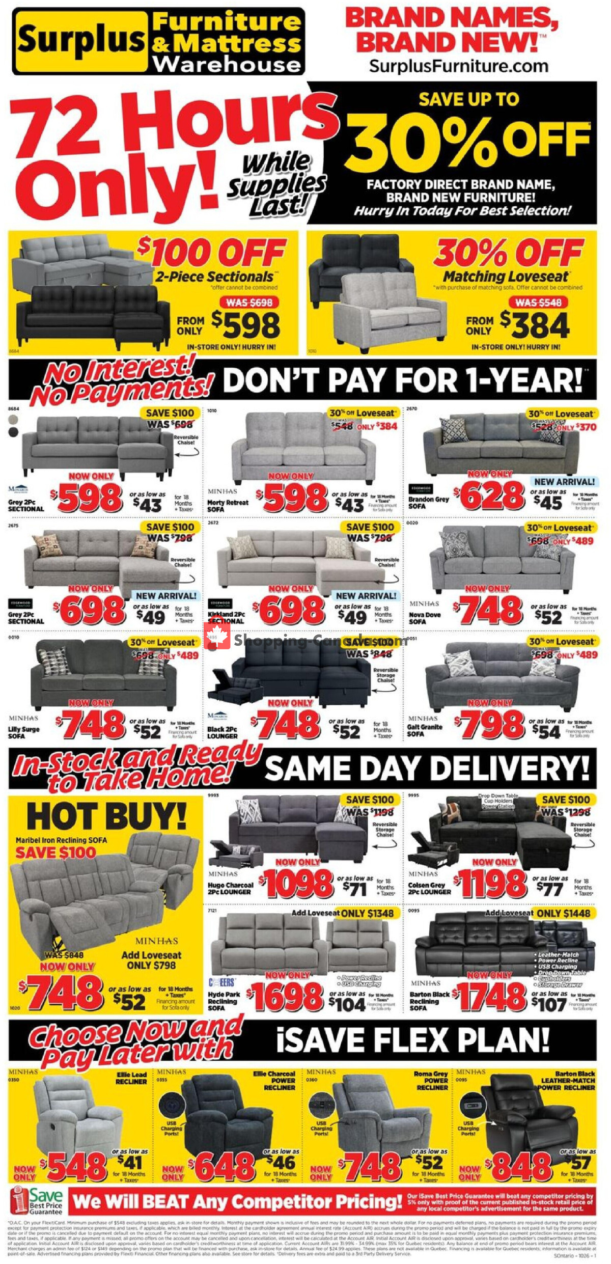 Surplus Furniture And Mattress Store flyer from Monday September 28, 2026 to Sunday October 4, 2026 - page 1