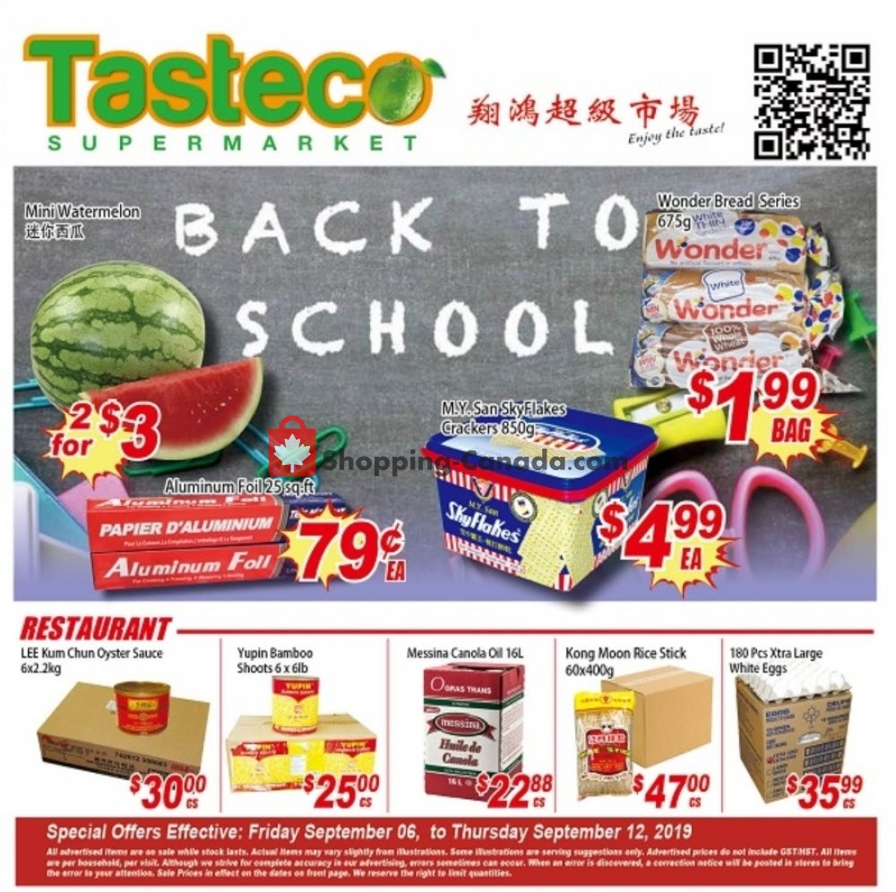 Tasteco Supermarket flyer from Friday September 6, 2019 to Thursday September 12, 2019 - page 1
