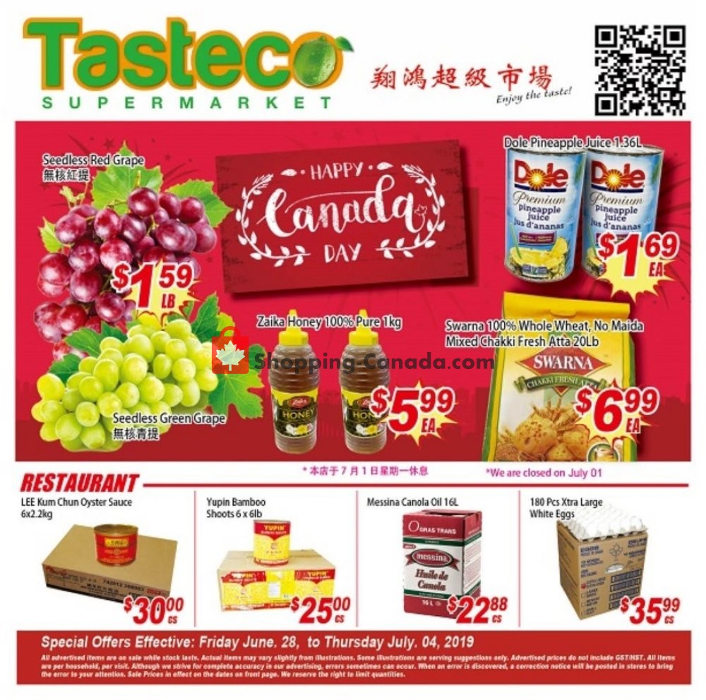Tasteco Supermarket flyer from Friday June 28, 2019 to Thursday July 4, 2019 - page 1