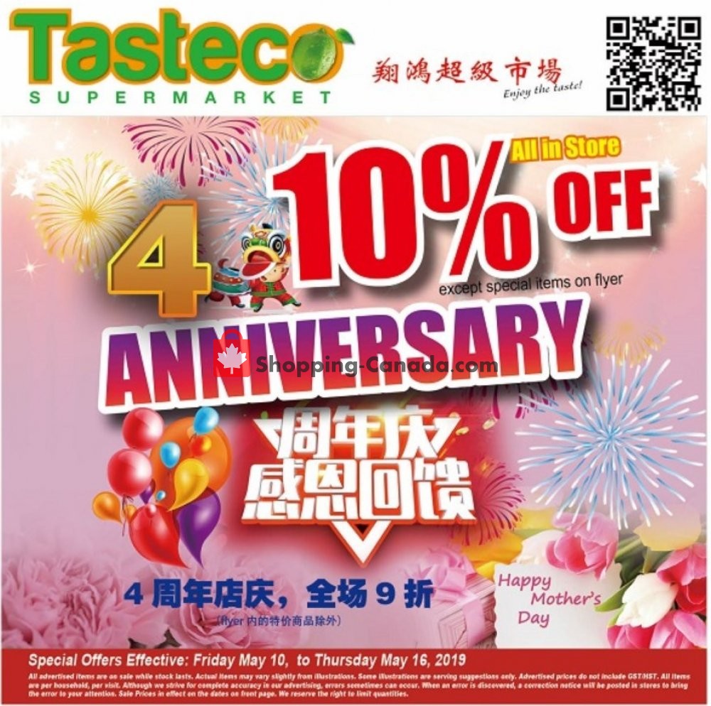 Tasteco Supermarket flyer from Friday May 10, 2019 to Thursday May 16, 2019 - page 1