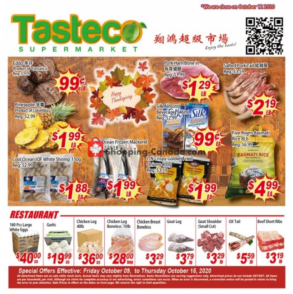 Tasteco Supermarket flyer from Friday October 9, 2020 to Thursday October 15, 2020 - page 1
