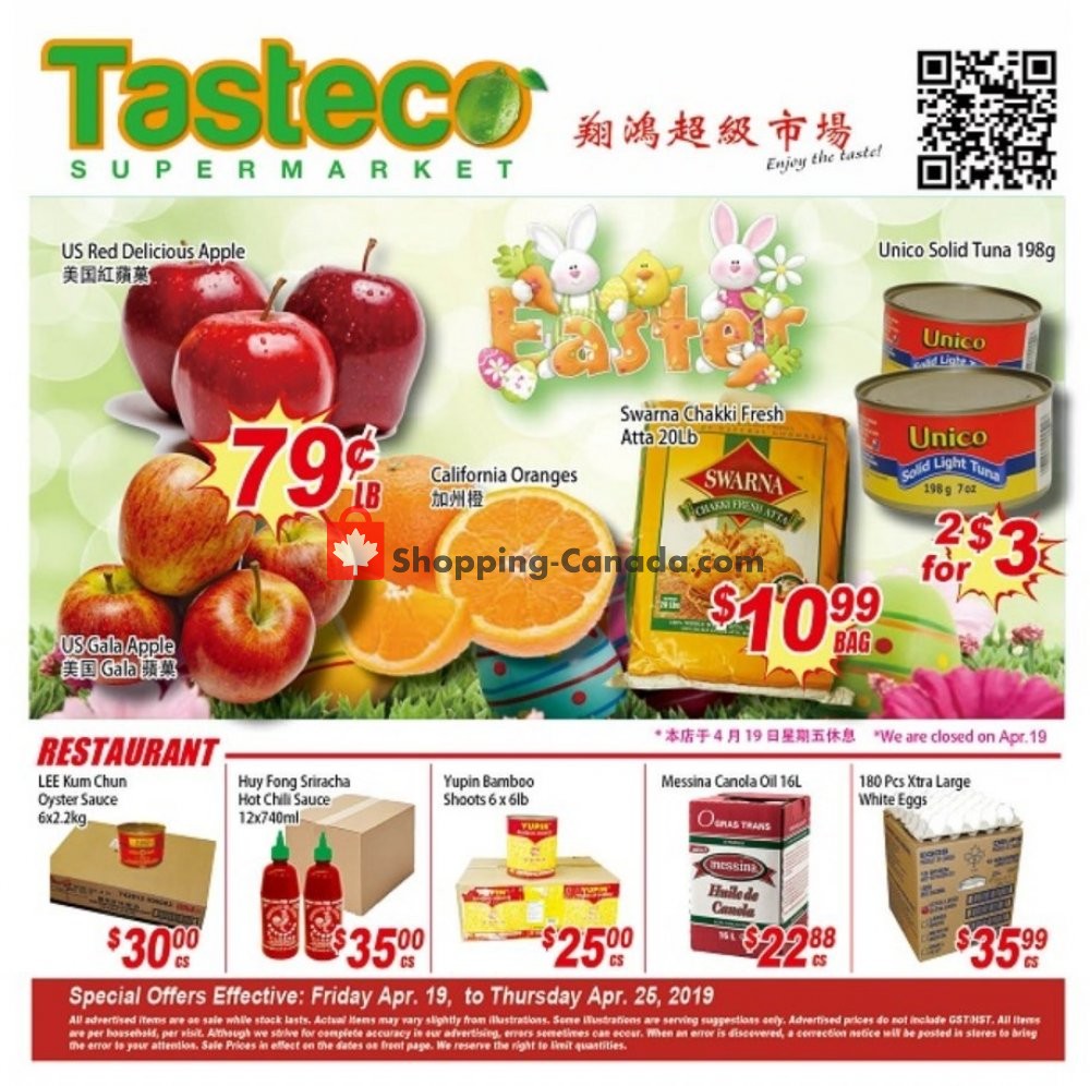 Tasteco Supermarket flyer from Friday April 19, 2019 to Thursday April 25, 2019 - page 1