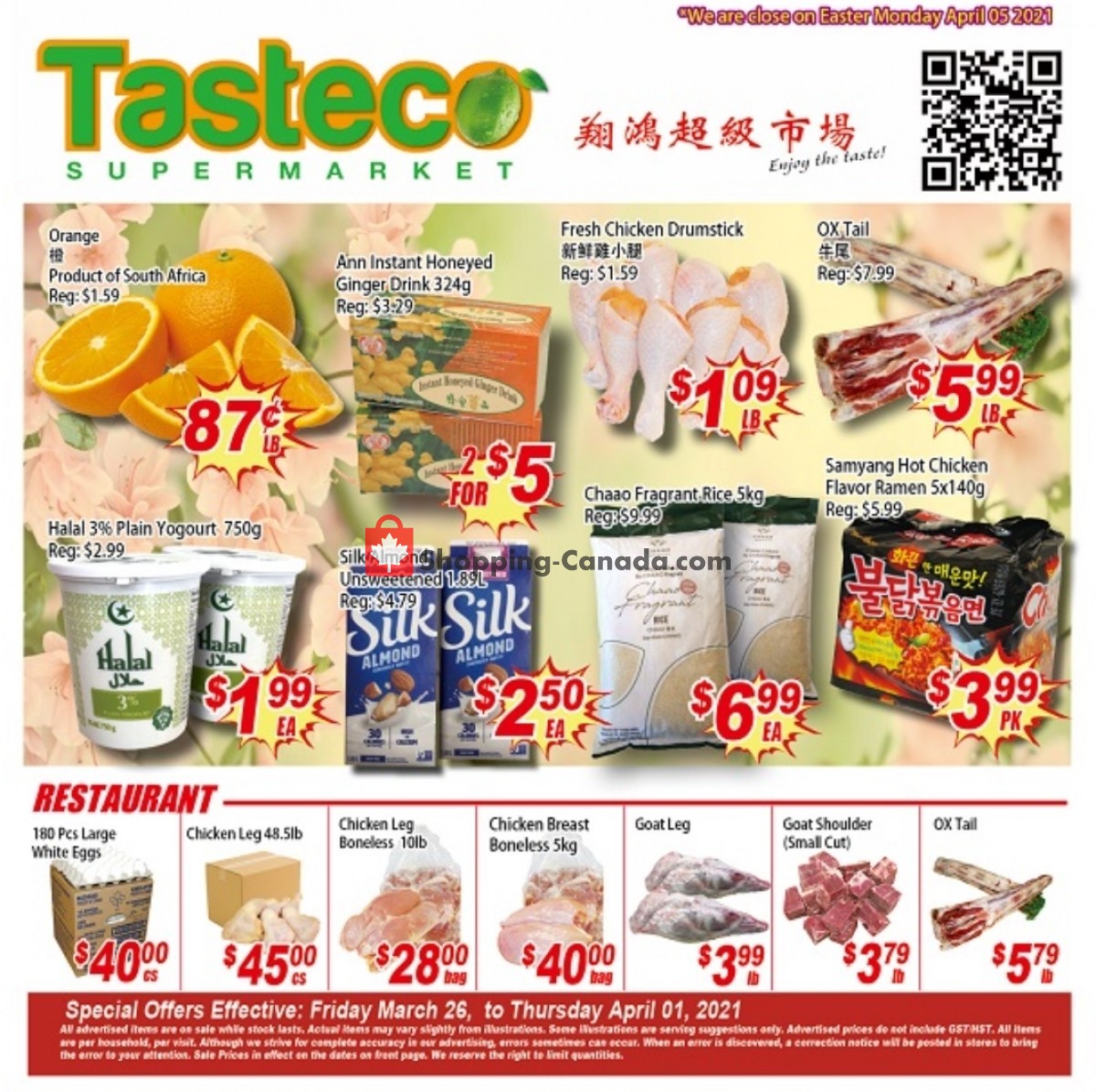 Tasteco Supermarket flyer from Friday March 26, 2021 to Thursday April 1, 2021 - page 1