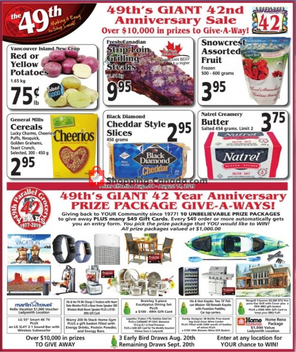 The 49th Parallel Grocery flyer from Thursday August 8, 2019 to Wednesday August 14, 2019 - page 1