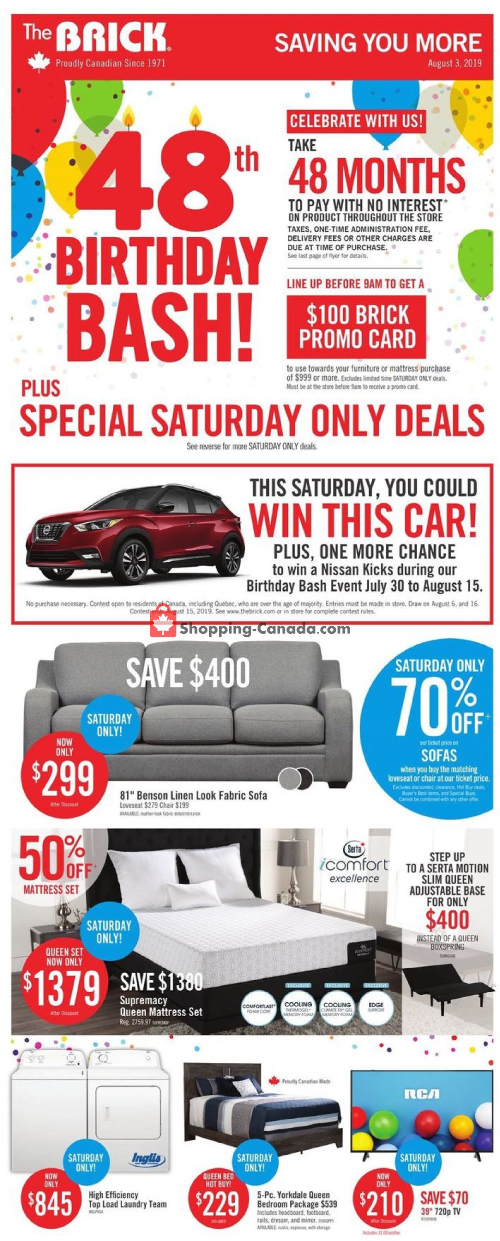 The Brick flyer from Tuesday July 30, 2019 to Thursday August 15, 2019 - page 1