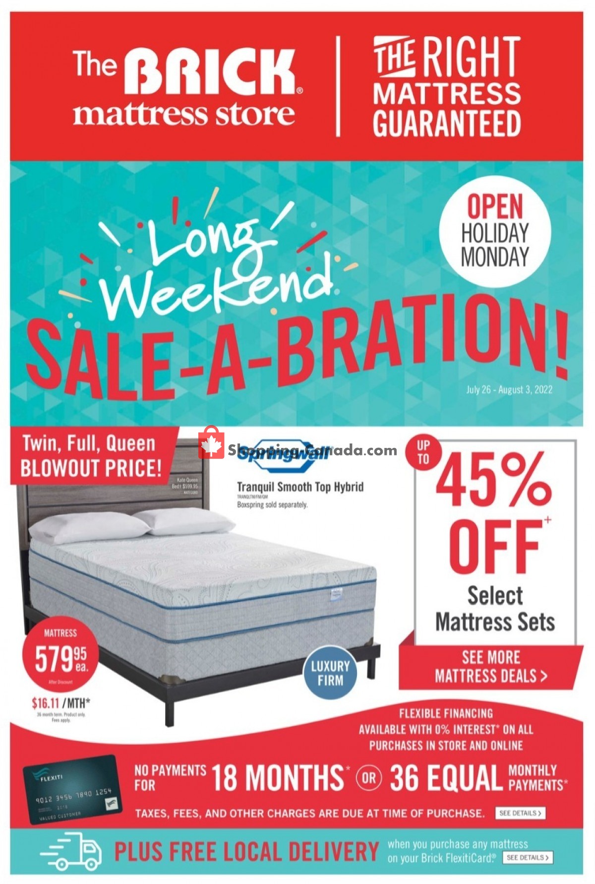 The Brick Canada, flyer (Mattress Store Long Weekend ON) July 26