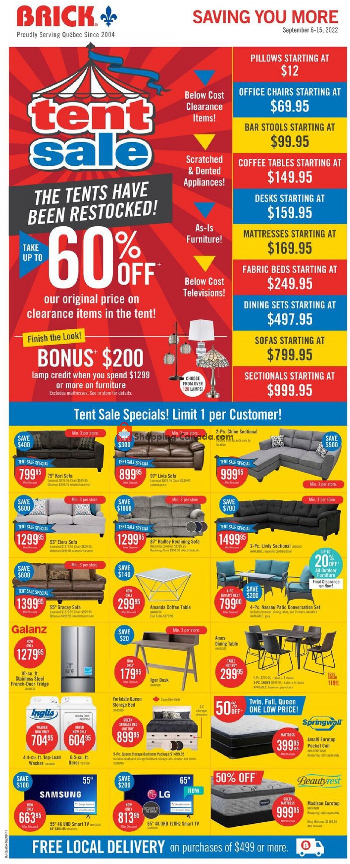 The Brick Canada, flyer (Tent Sale QC) September 6 September 15