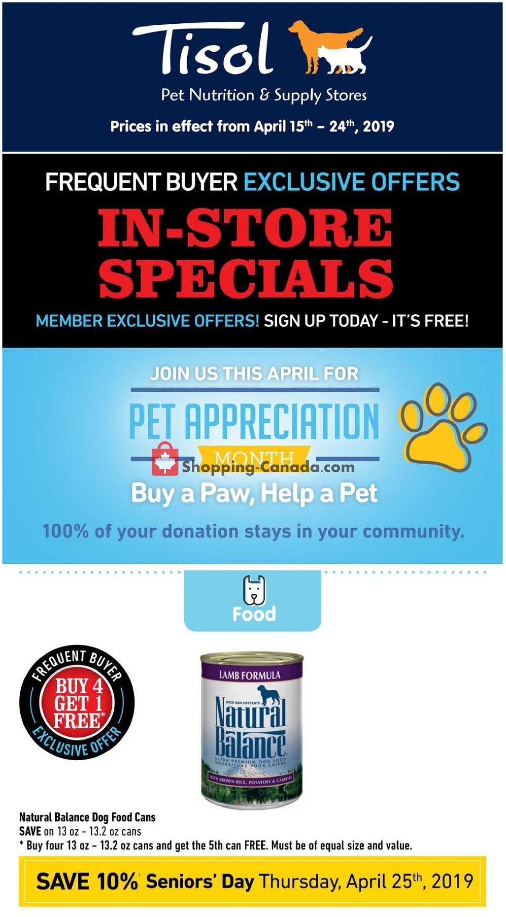 Tisol Pet Nutrition And Supply Stores flyer from Monday April 15, 2019 to Wednesday April 24, 2019 - page 1