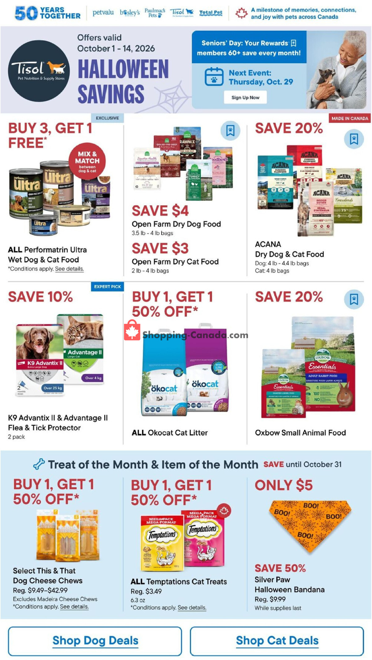 Tisol Pet Nutrition And Supply Stores flyer from Thursday October 1, 2026 to Wednesday October 14, 2026 - page 1