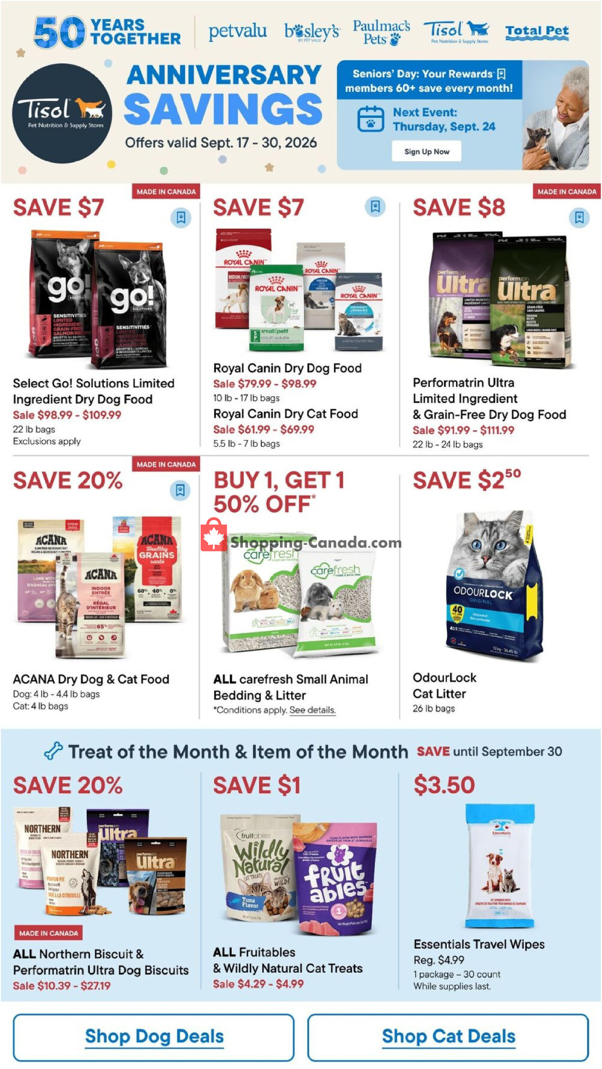 Tisol Pet Nutrition And Supply Stores flyer from Thursday September 17, 2026 to Wednesday September 30, 2026 - page 1