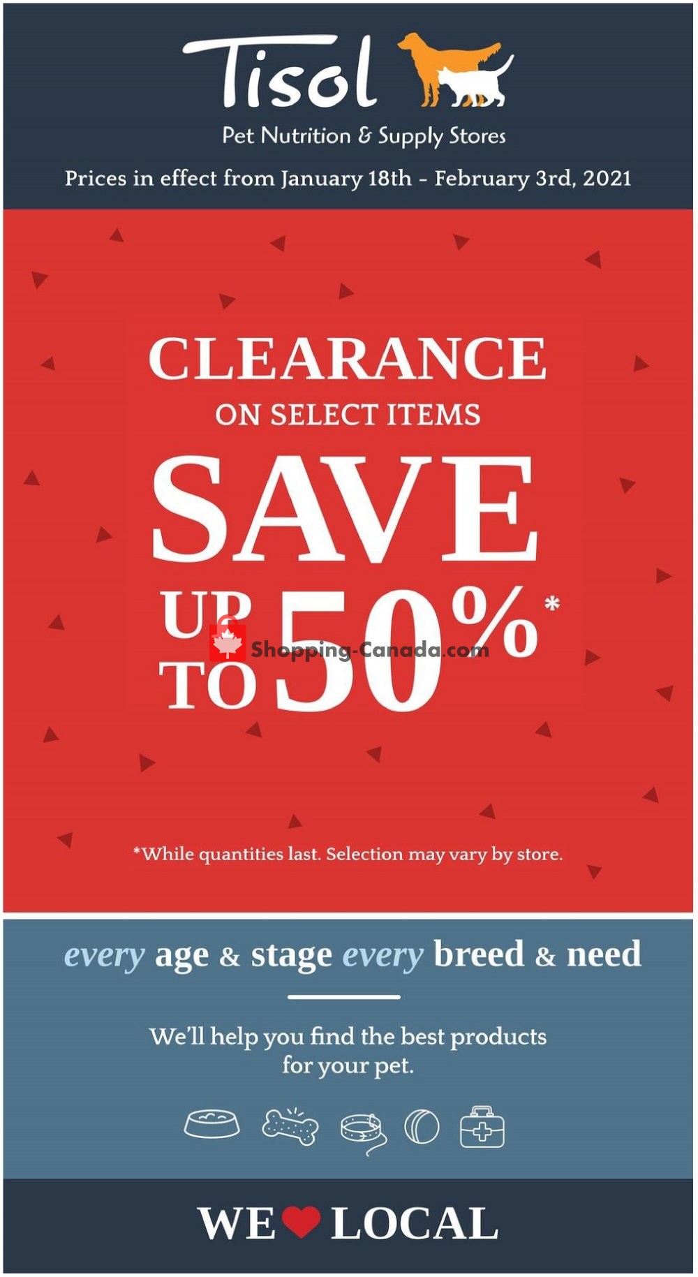 Tisol Pet Nutrition And Supply Stores flyer from Monday January 18, 2021 to Wednesday February 3, 2021 - page 1