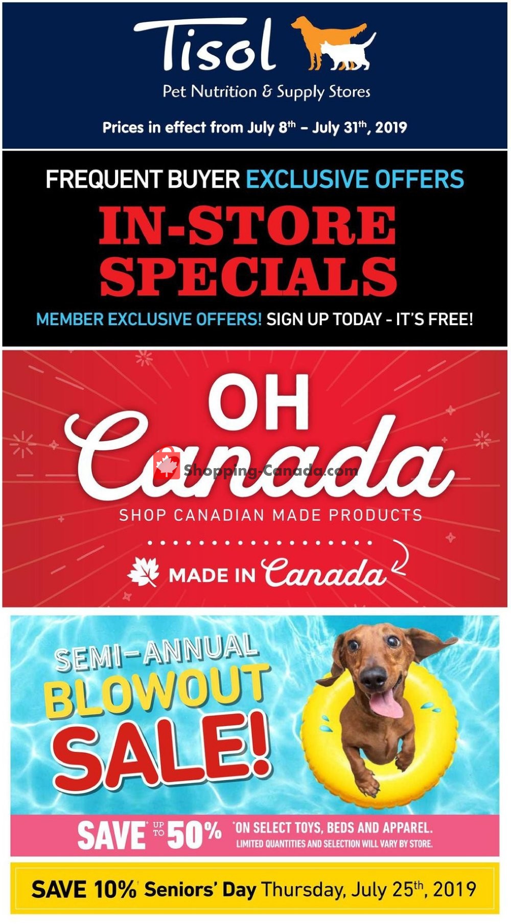 Tisol Pet Nutrition And Supply Stores Canada, flyer (Special Offer) July 8 July 31, 2019